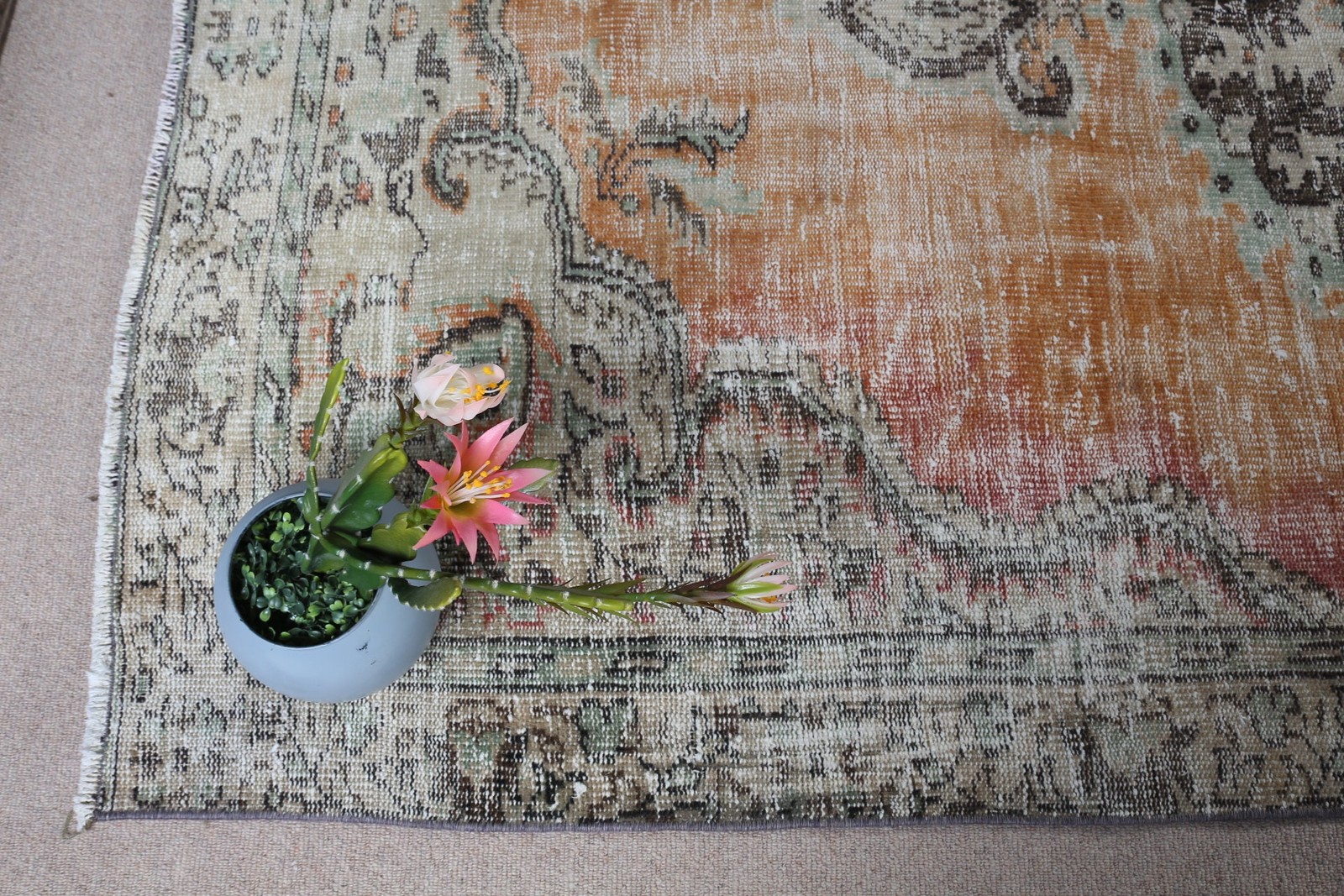 5,2×9,2 ft Rug, Large Turkish Rug, Orange Floral Rug