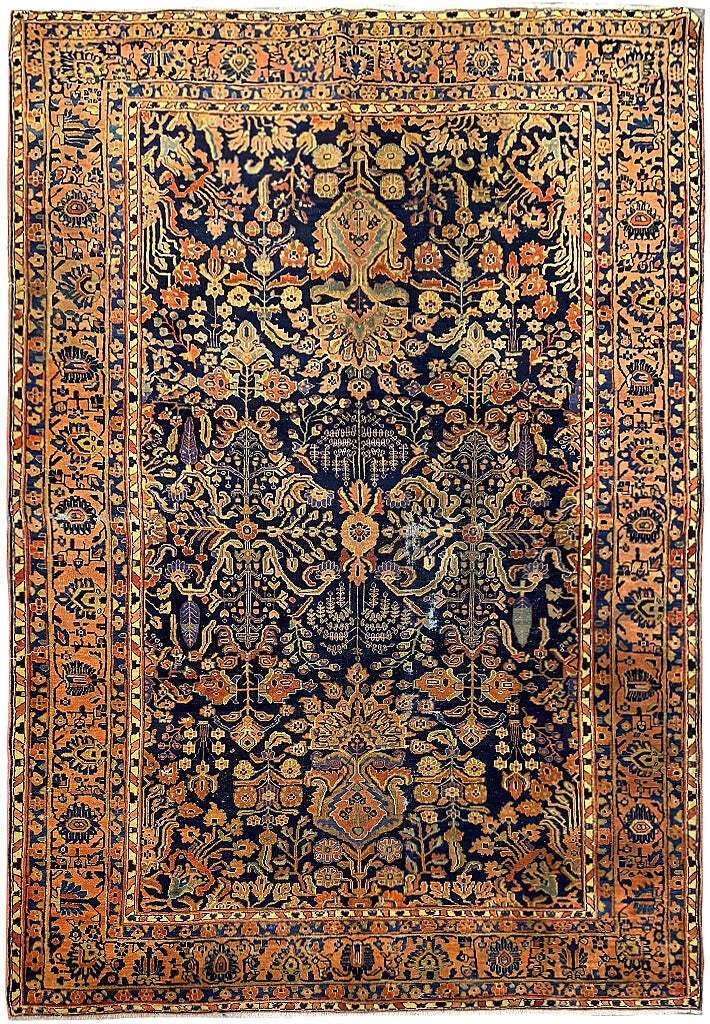 6′ x 9′ Authentic Antique Perrsian Blue Sarouuk Mohajeraan Rug # F-6481