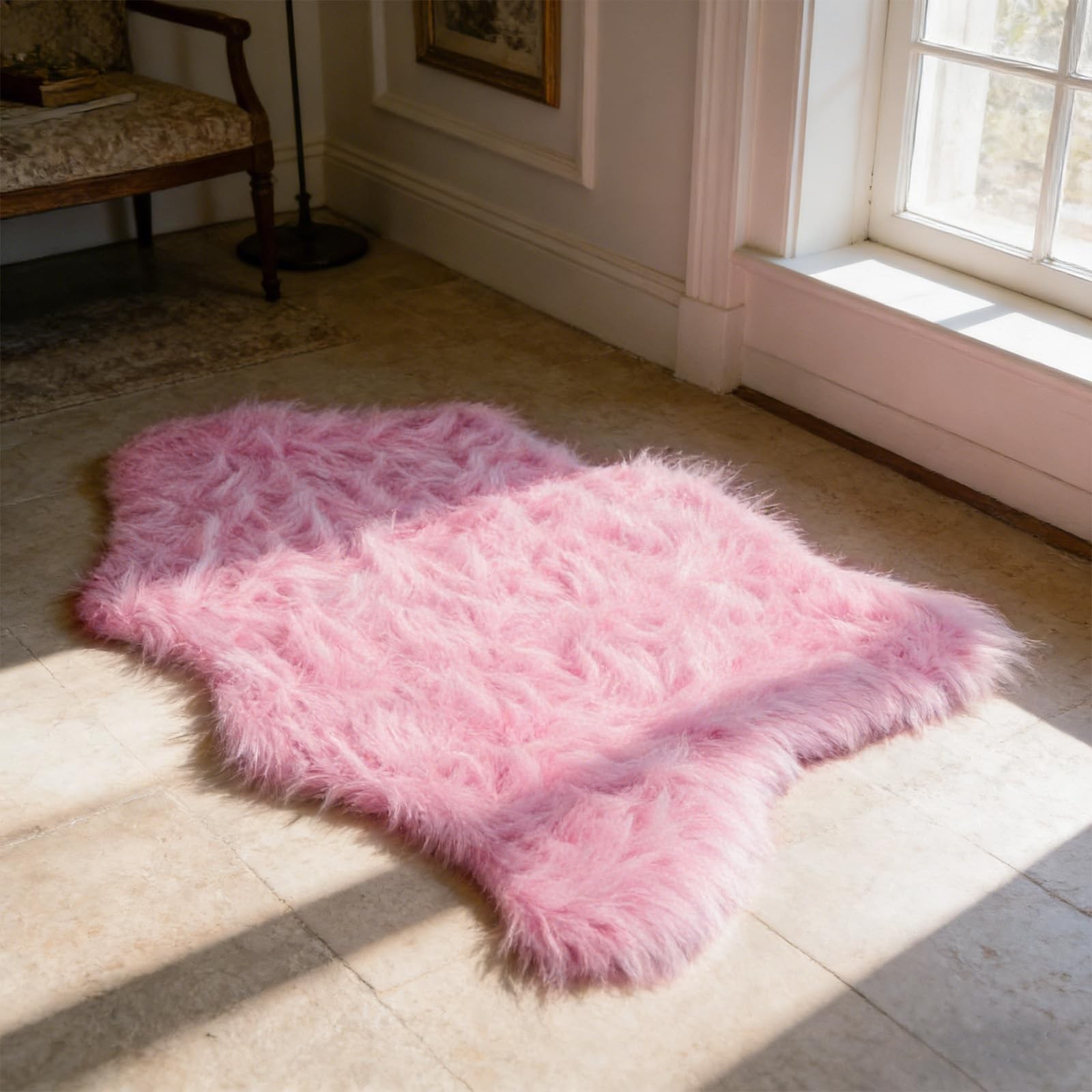 Ultra Soft Faux Fur Rug, Fluffy Shaggy 2 x 3 Ft Sheepskin Fur, Pink Plush Fau…