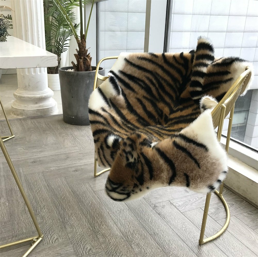 Tiger Print Rug Faux Animal Cow Hide Cute Floor Mat Non Slip Carpet 90x110CM