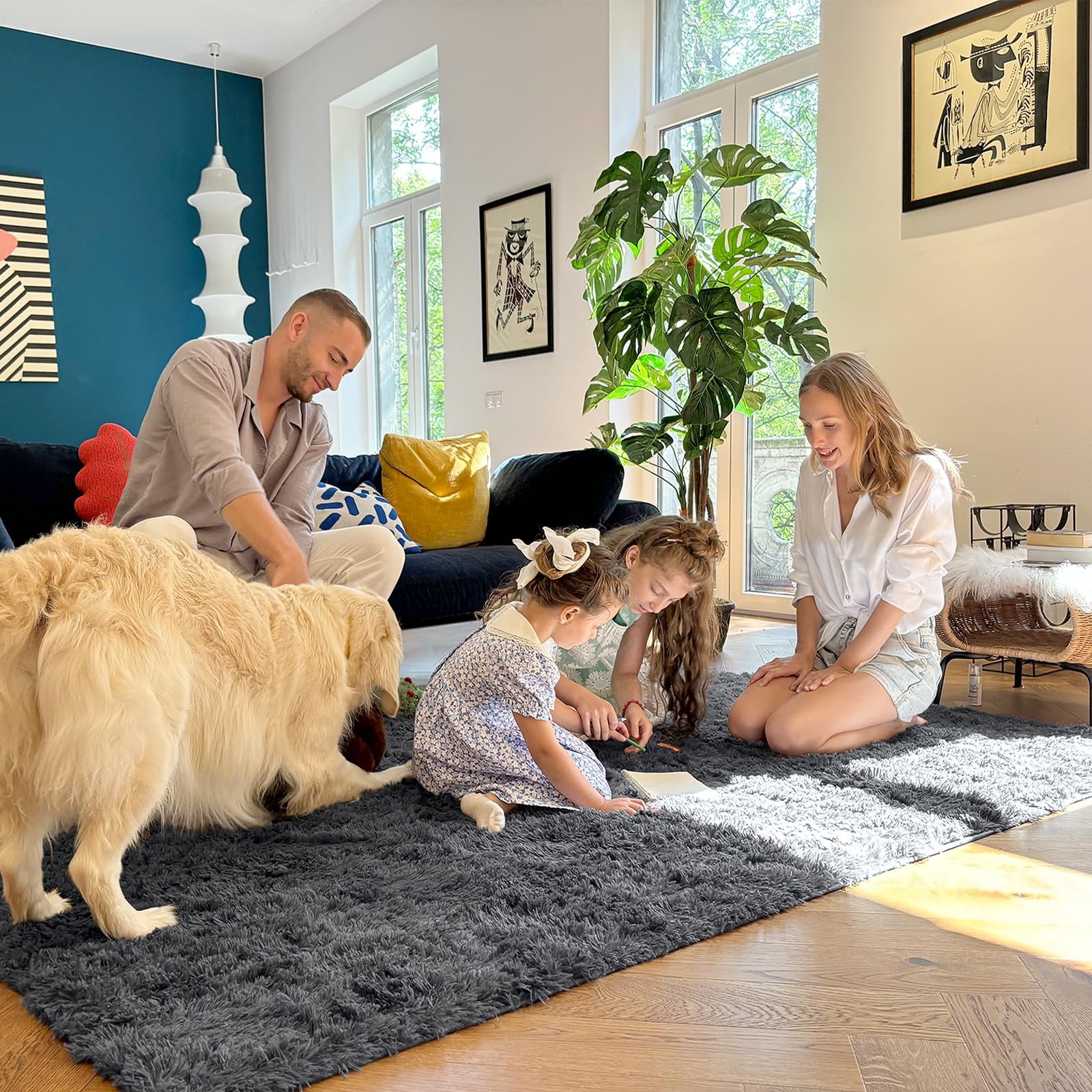 OLANLY Area Rugs for Living Room Bedroom Machine Washable 4×5.9 ft Soft Fluffy