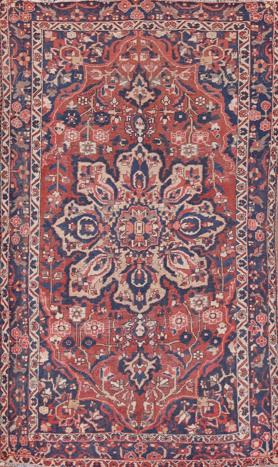 Vintage Floral Red/ Navy Blue Bakhtiari Living Room Rug 6’x9′ Wool Handmade Rug