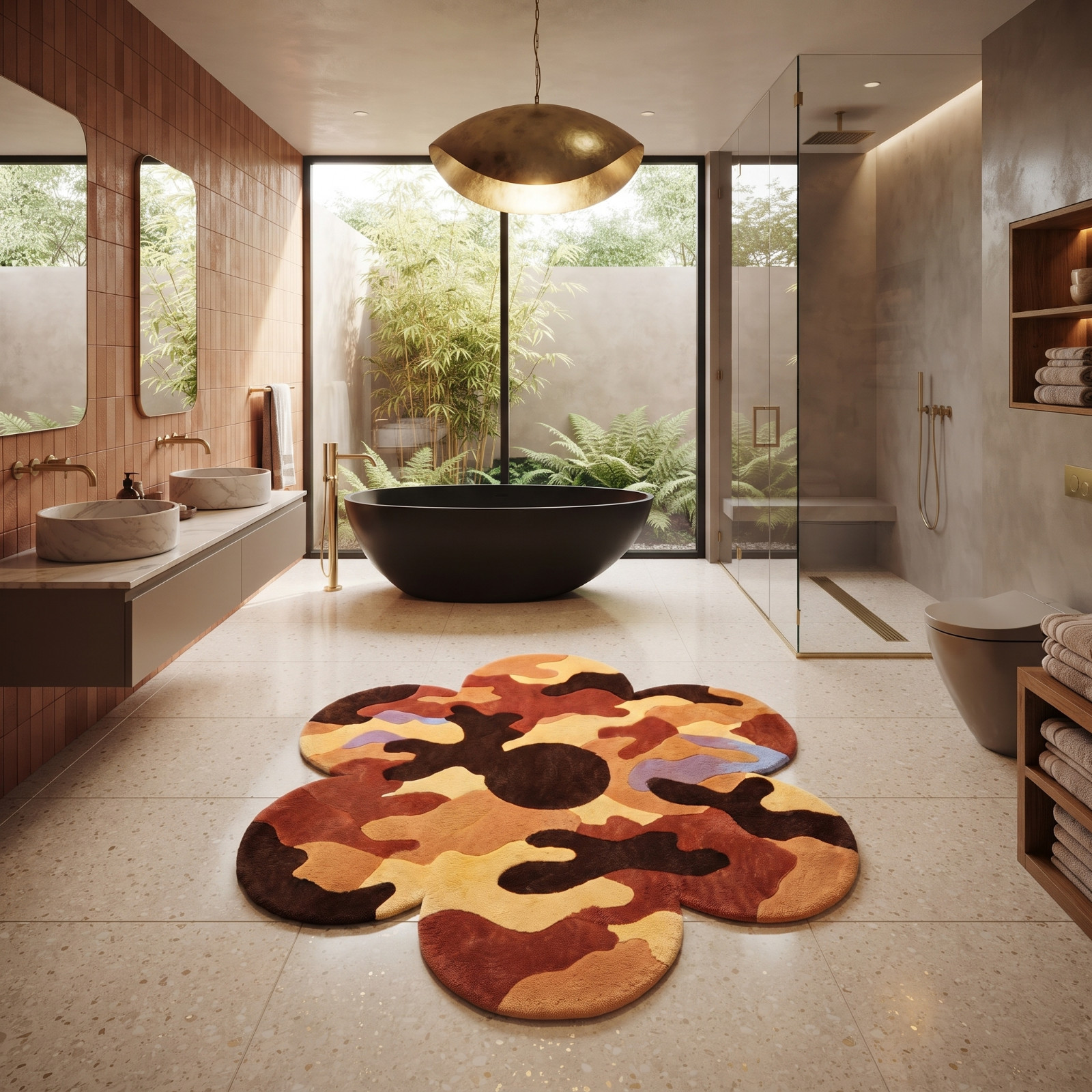 Flower Shaped Rug Hand Tufted Camouflage Abstract Wool Rug Living Room 9×12