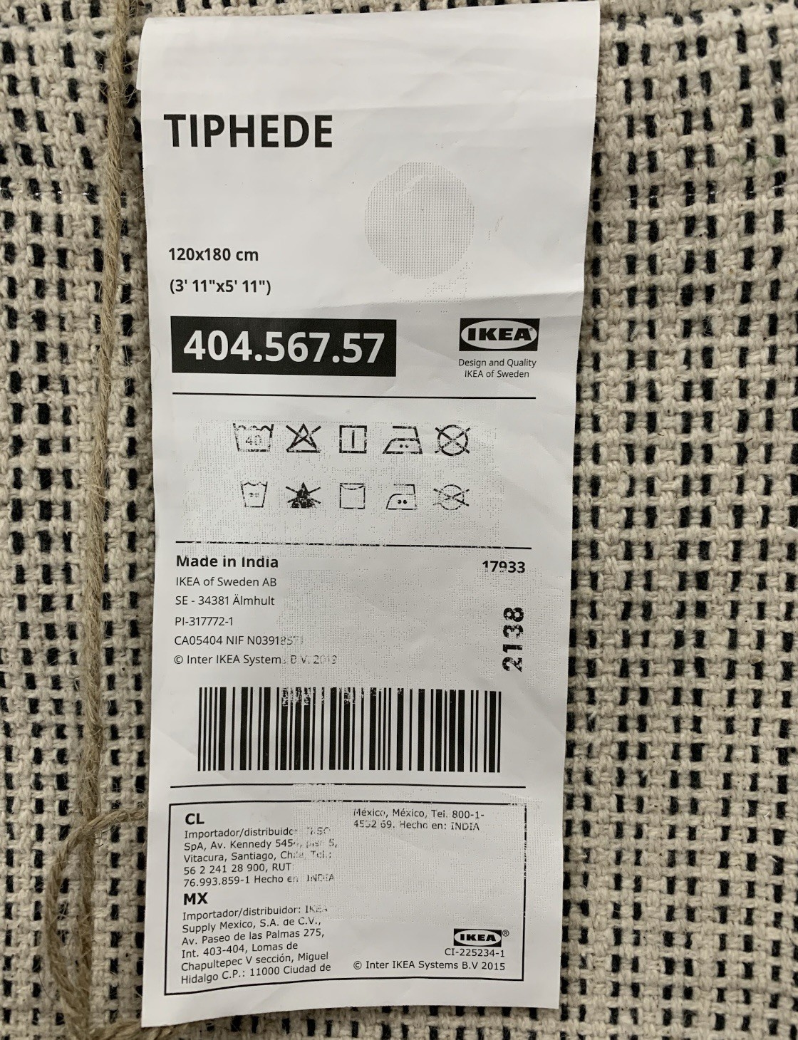 IKEA TIPHEDE Rug Flatwoven Natural/Off-white 3′ 11″ x 5′ 11″ 100% Cotton NEW!!