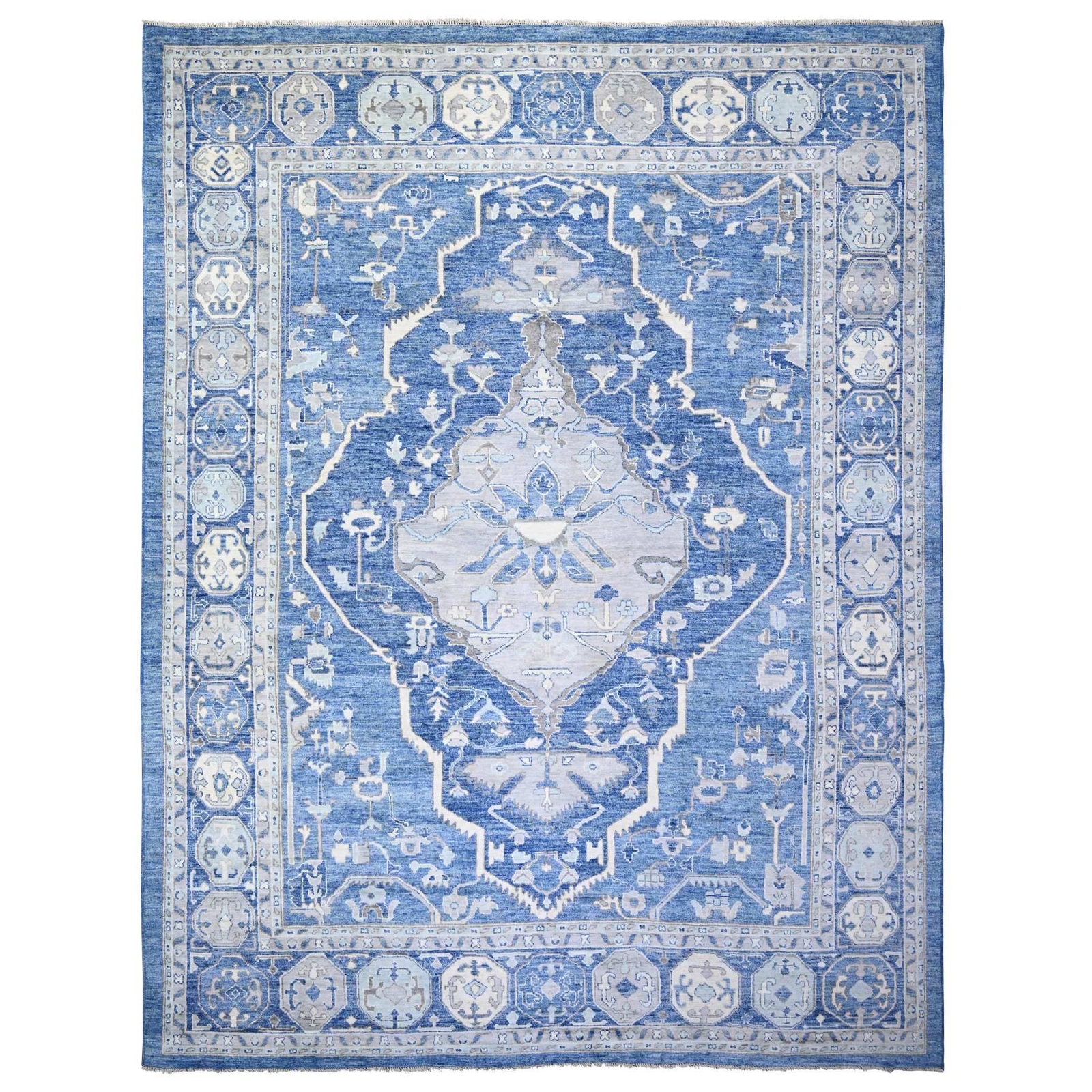 11’10″x15’1″ Steel Blue Anatolian Village Inspired Wool Hand Knotted Rug R73708