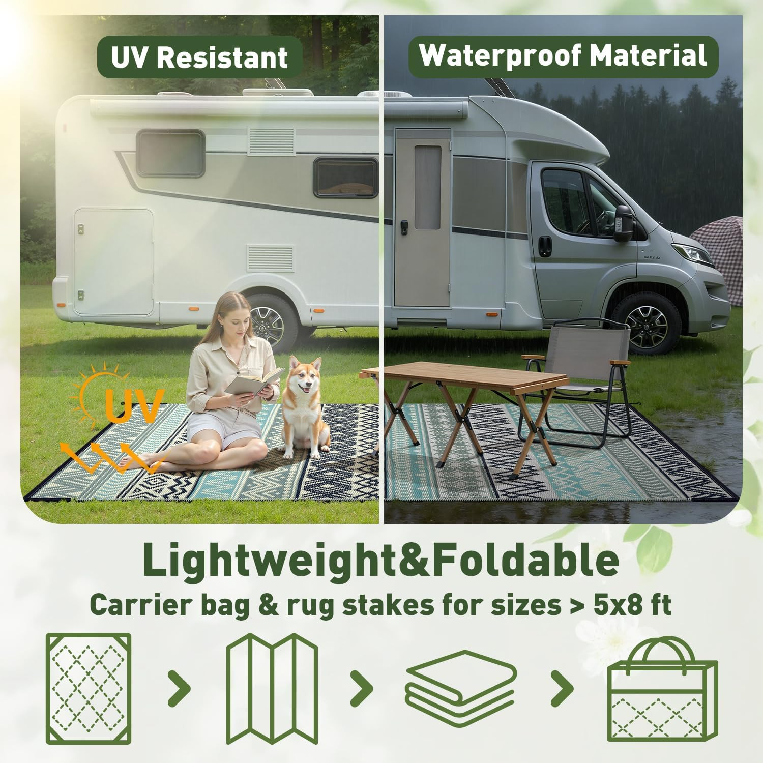 Montvoo Outdoor Rug Carpet Waterproof-Patio Rug Mat 5X8 Reversible RV Outdoor Ca