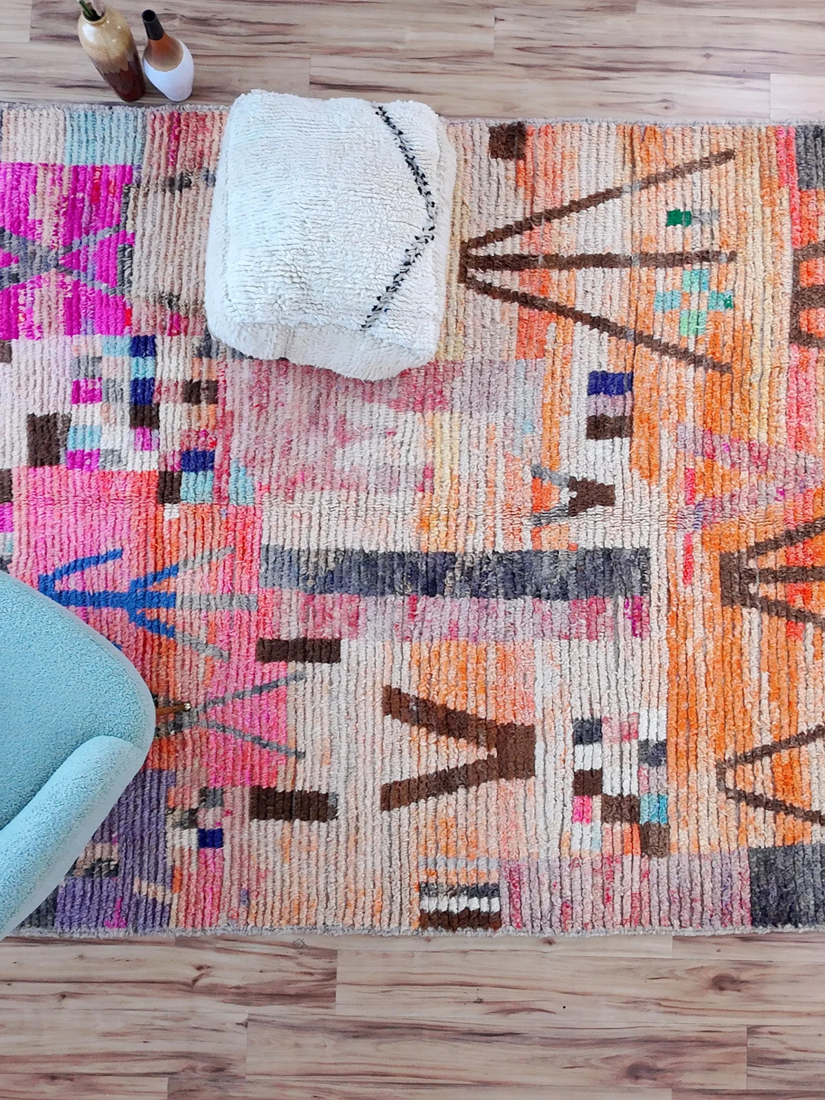 Handmade Moroccan Boujaad Rug 9’7″ x 6’9″ Rose Clay Patchwork Wool Rug
