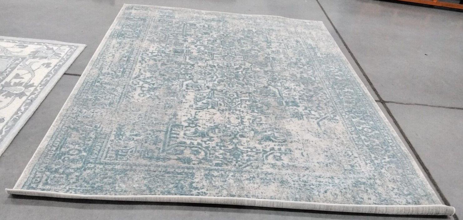 IVORY / AQUA 8′ X 10′ Back Stain Rug, Reduced Price 1172740000 EVK256J-8