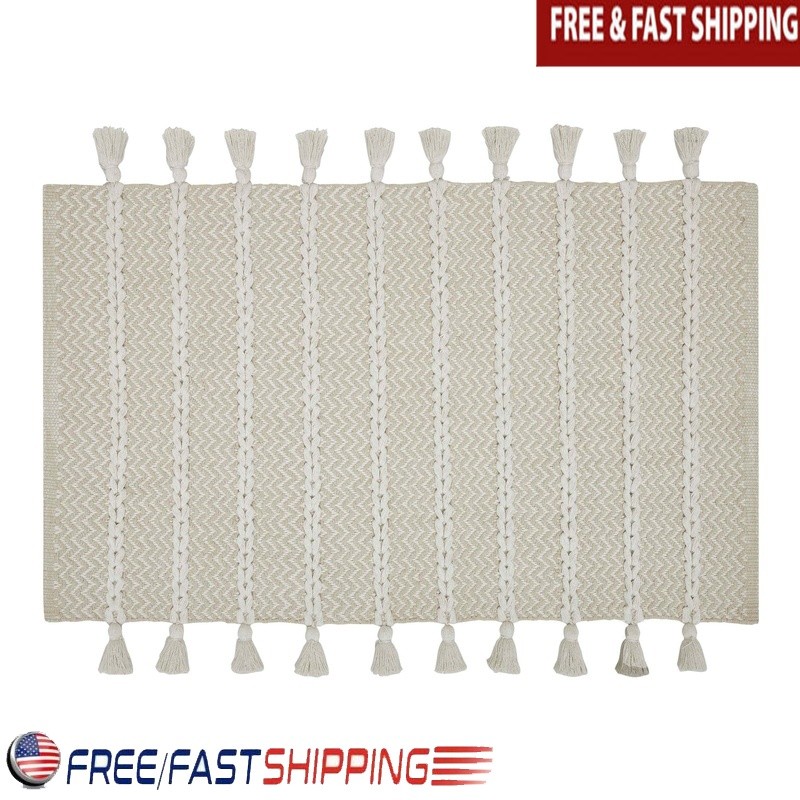 Fringe Knotted Stripe Cotton Scatter Rug Indoor Living Room Bedroom Office New