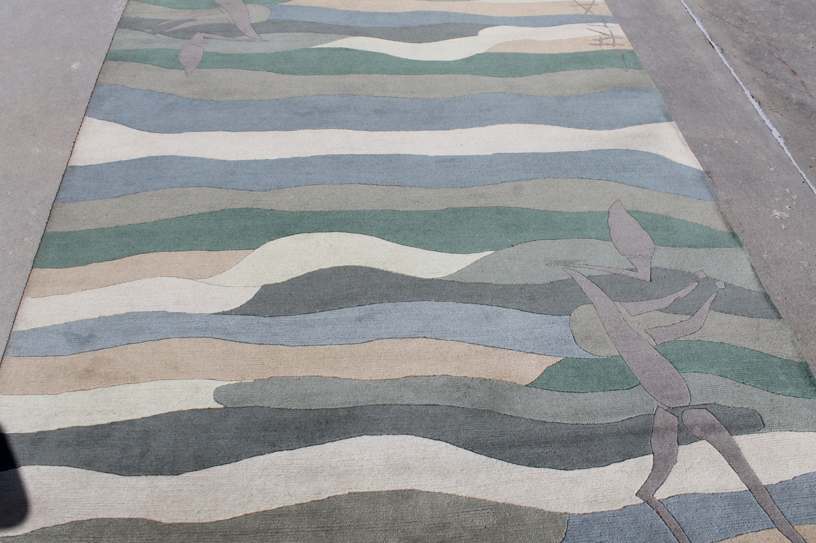 R17701 Bold Stripe Green Color Tibetan Woolen Area Rug 6′ X 9′ handmade in Nepal
