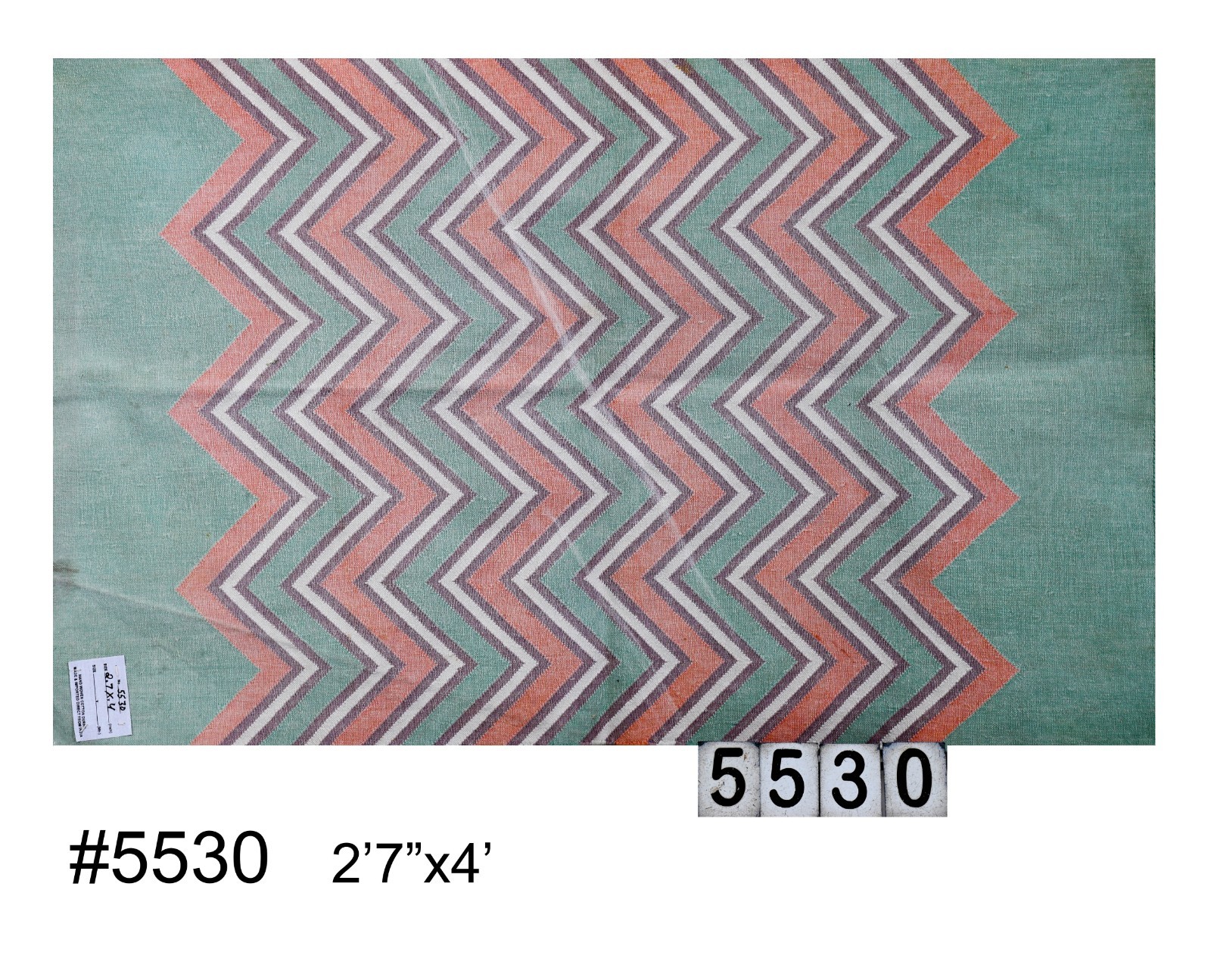 Handwoven Cotton Accent Rug 2.7×4 ft Mint Chevron Flat Weave Boho Dhurrie Rug