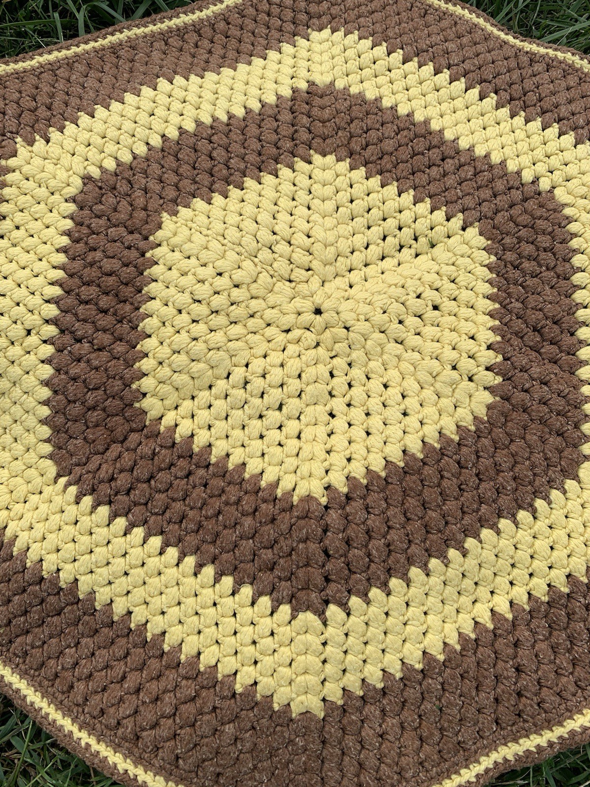 Crochet Rug Homemade Brown Yellow