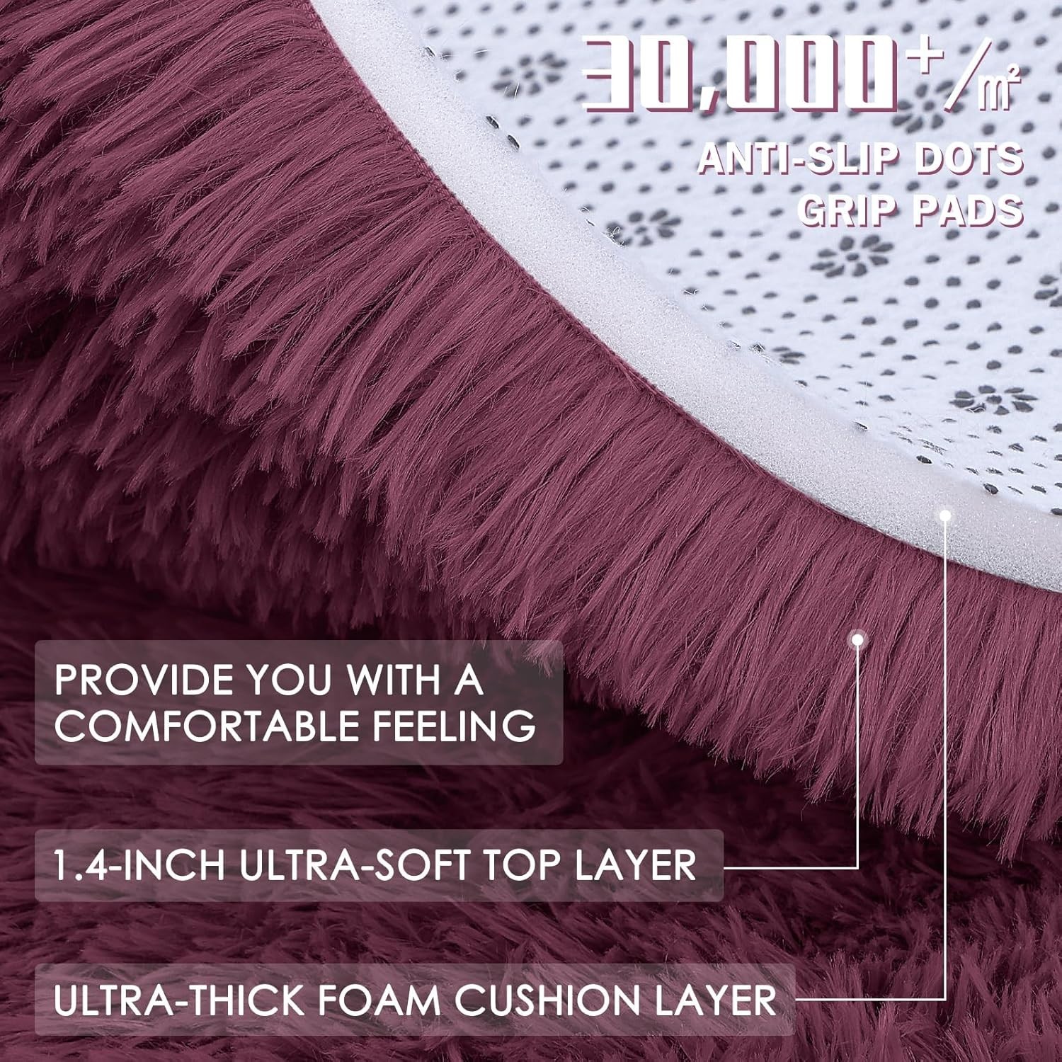 Fluffy Area Rug 8×10 Large Soft Burgundy Carpet for Living Room & Bedroom Floor