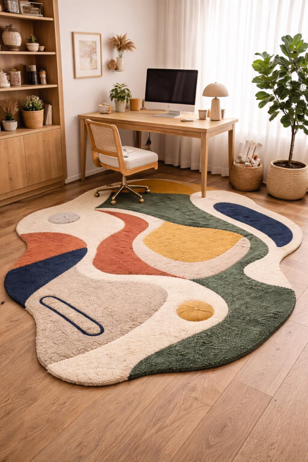 Irregular Shape Wool Rug, Hand Tufted Abstract Carpet, Modern Organic Floor Deco