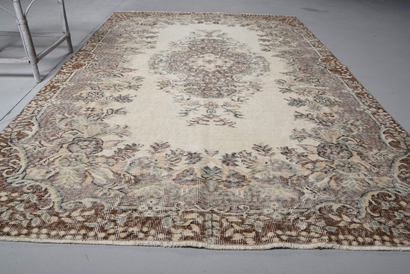 5,4×7,5 ft Vintage Rug, Turkish Large Rug, Beige Brown Plants & trees Rug
