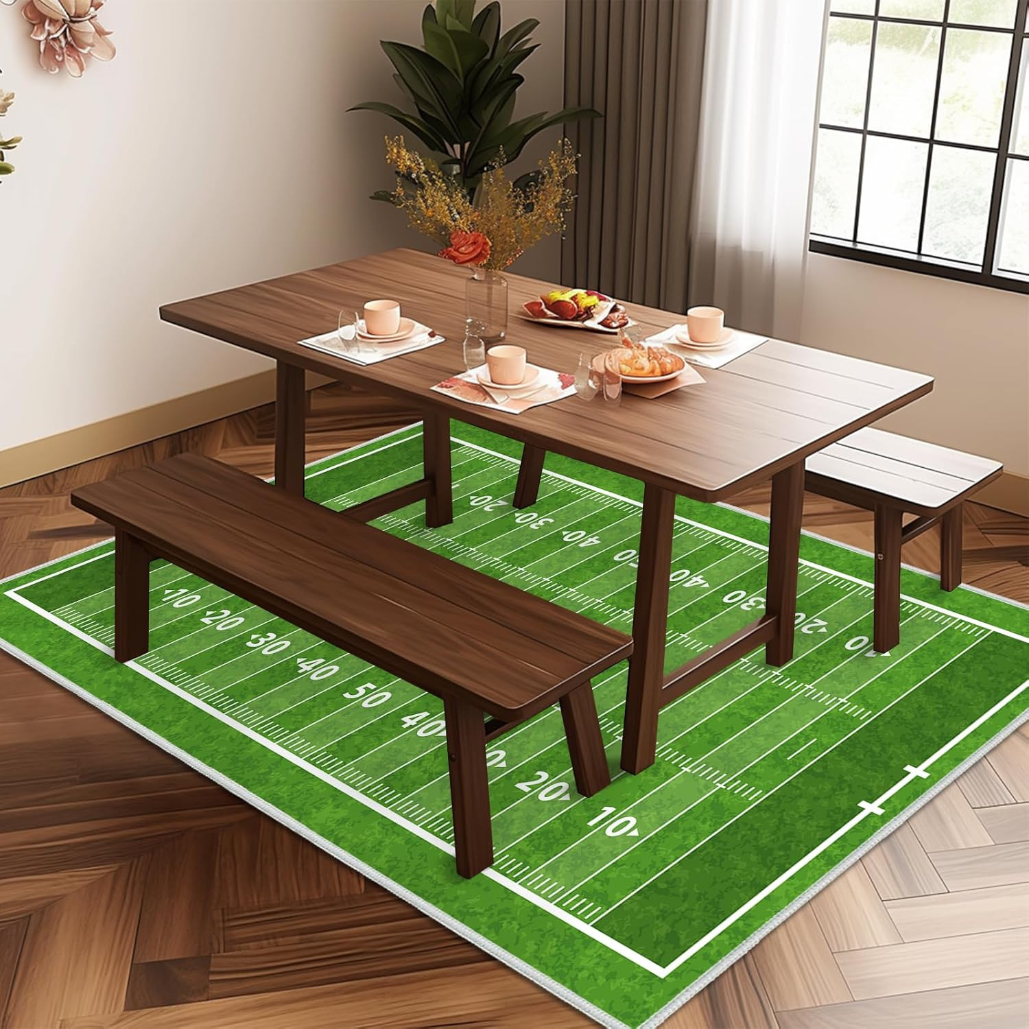 Football Field Green Area Rug 5×7 – Non-Slip & Washable Indoor Carpet