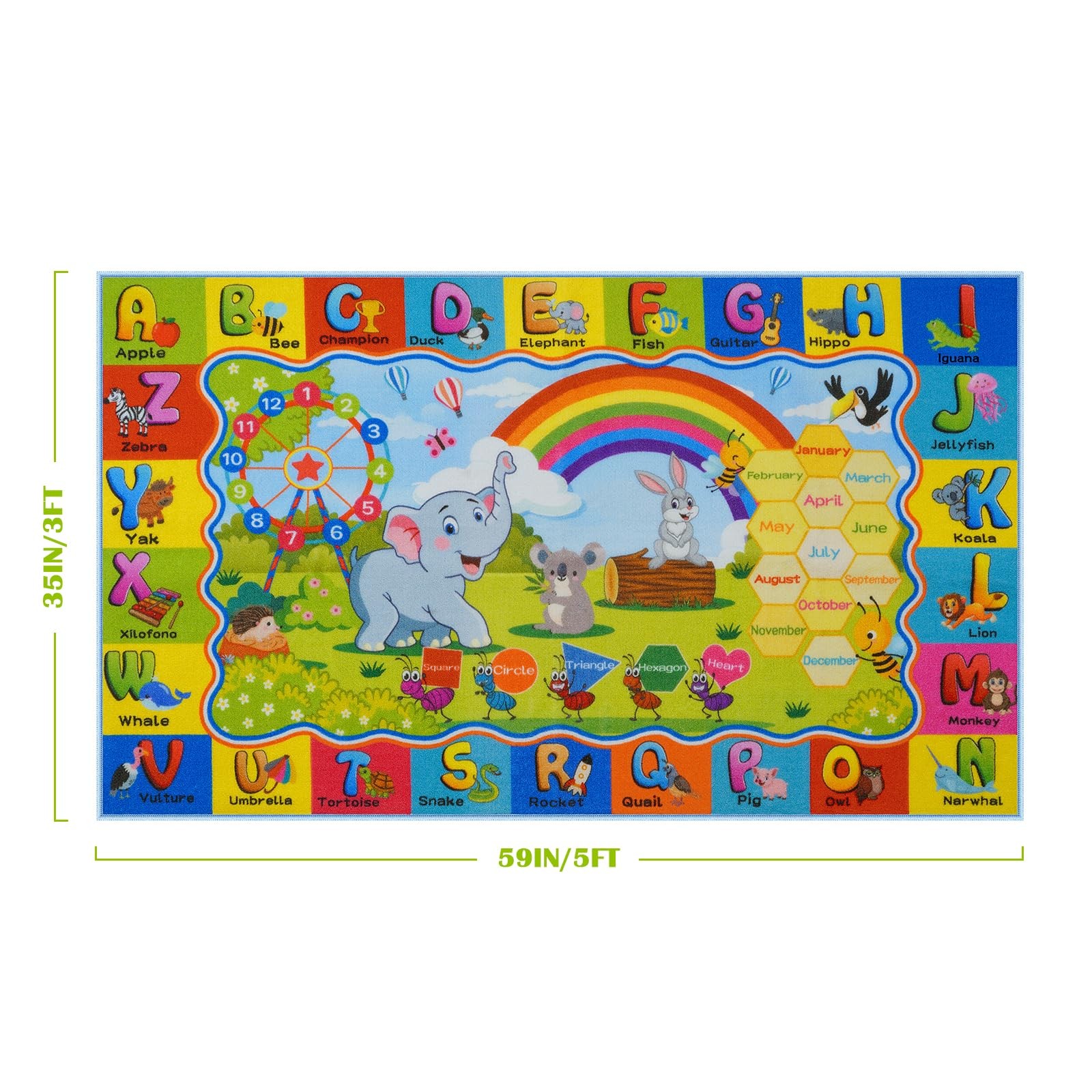 ABC Kids Rug 36″x59″ Non-Slip Educational Playroom Carpet for Learning