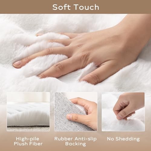 Ashler Faux Rabbit Fur Rug 2×6 FT Fluffy Soft Runner Area Rugs, 2 X 6 ft White