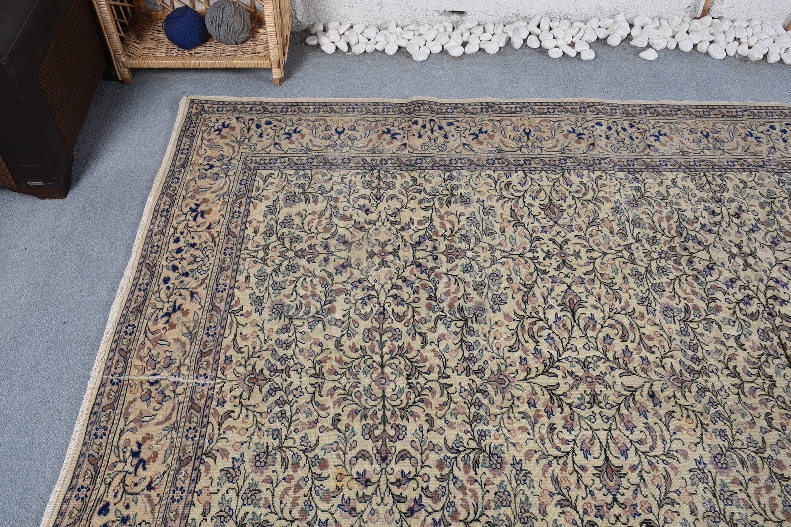 6,5×9,8 ft Rug, Vintage Turkish Rug, Beige Floral Rug