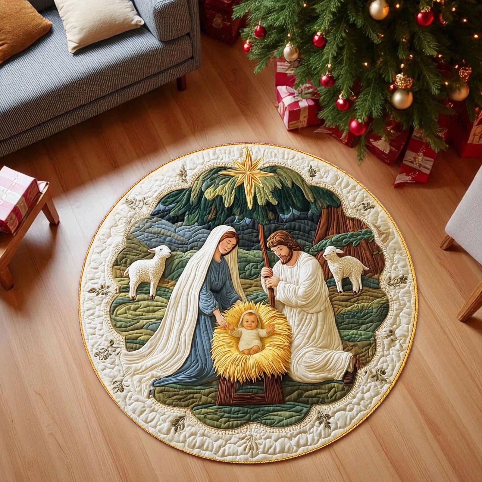 3D Printed Joy Nativity Rug Christmas Decor Baby Jesus Holiday Doormat Religious