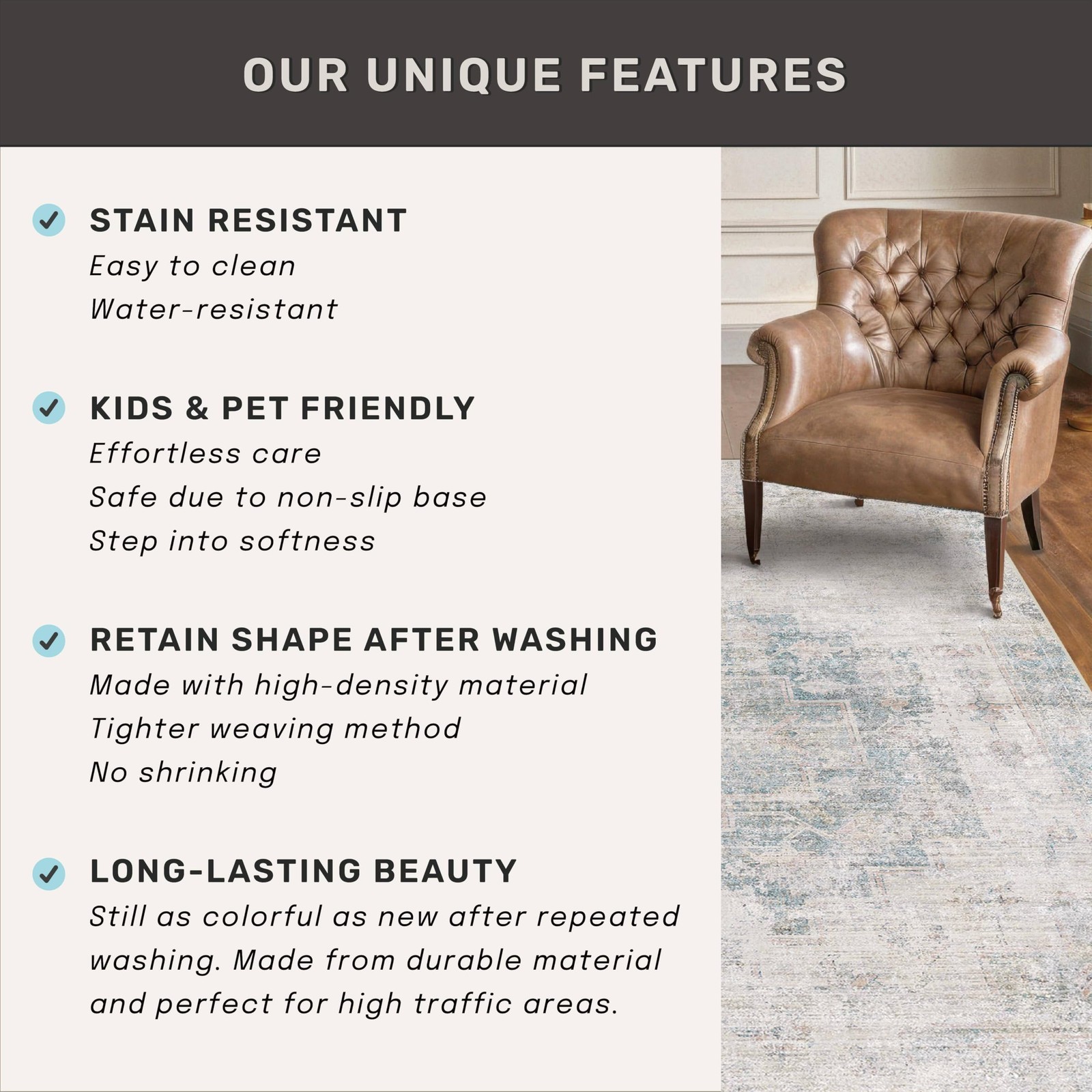 Washable Light Blue Rugs for Entryway Indoor – 3×5 Throw Rug for Large Kitche…