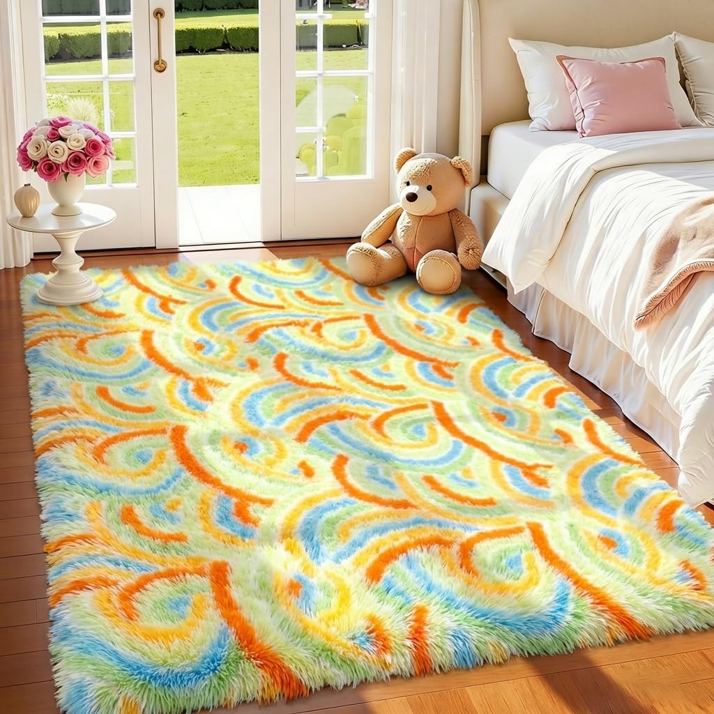 New Fluffy Rugs for Living Room 5x7ft Shaggy Area Rug Large Comfy Fuzzy Washable
