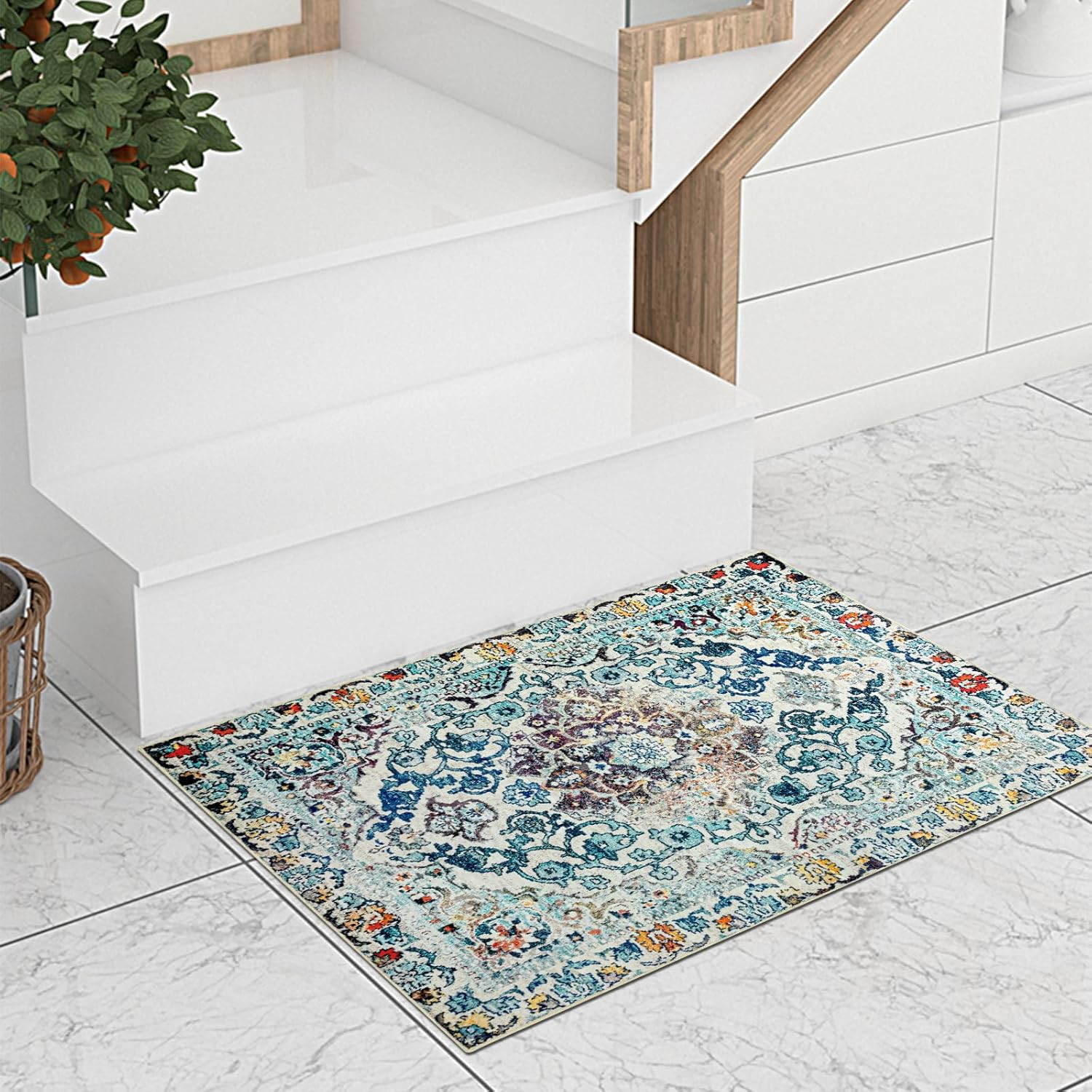 Boho Washable 2×3 Area Rug – Non-Slip Vintage Entryway Mat for Home