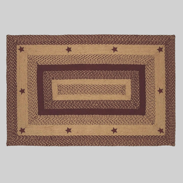 Country Braided jute Star rug in dark wine and tan 3ft x 5 ft