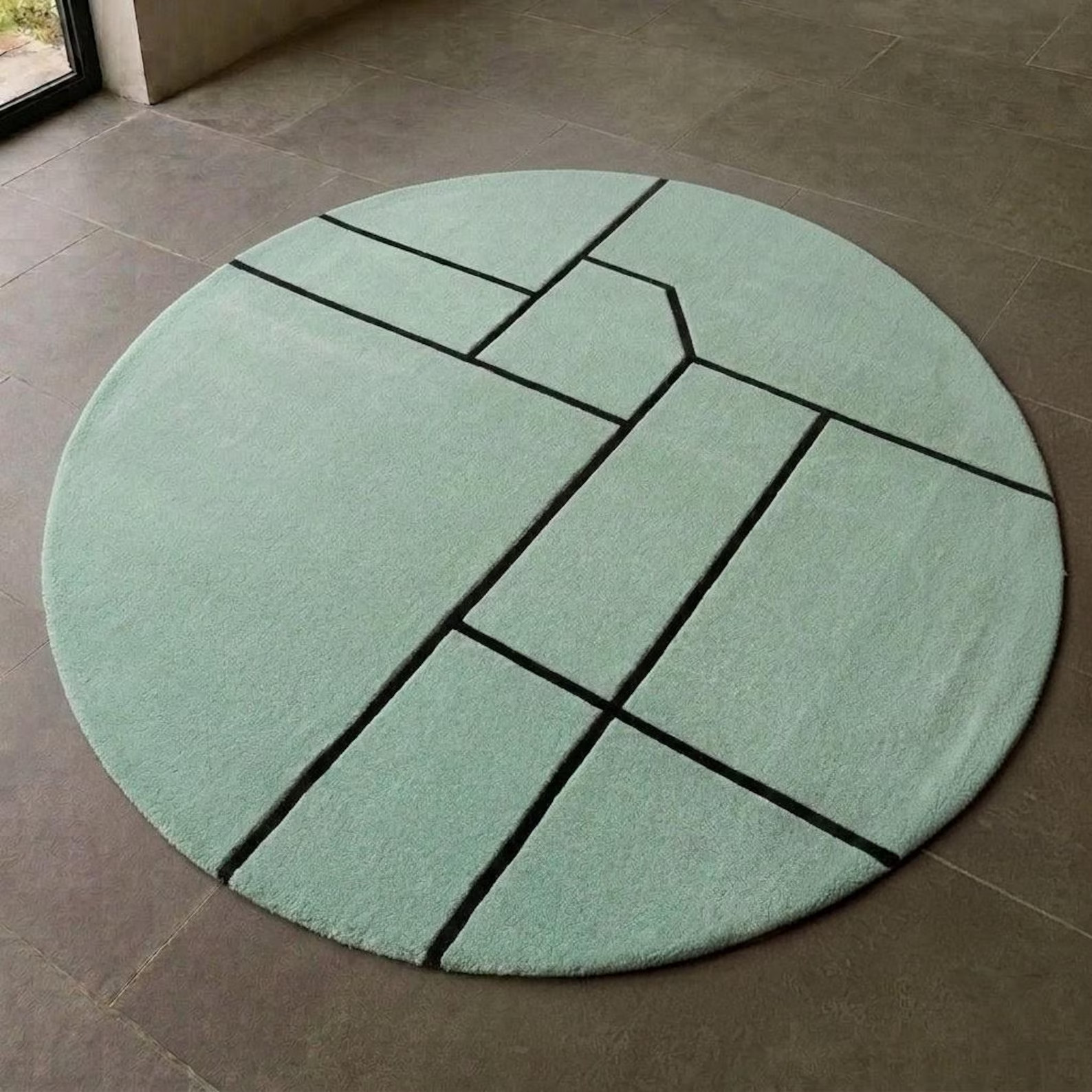 Modern Geometric Area Rug, Hand Tufted Wool Rug, Mint Green Carpet, Minimalist