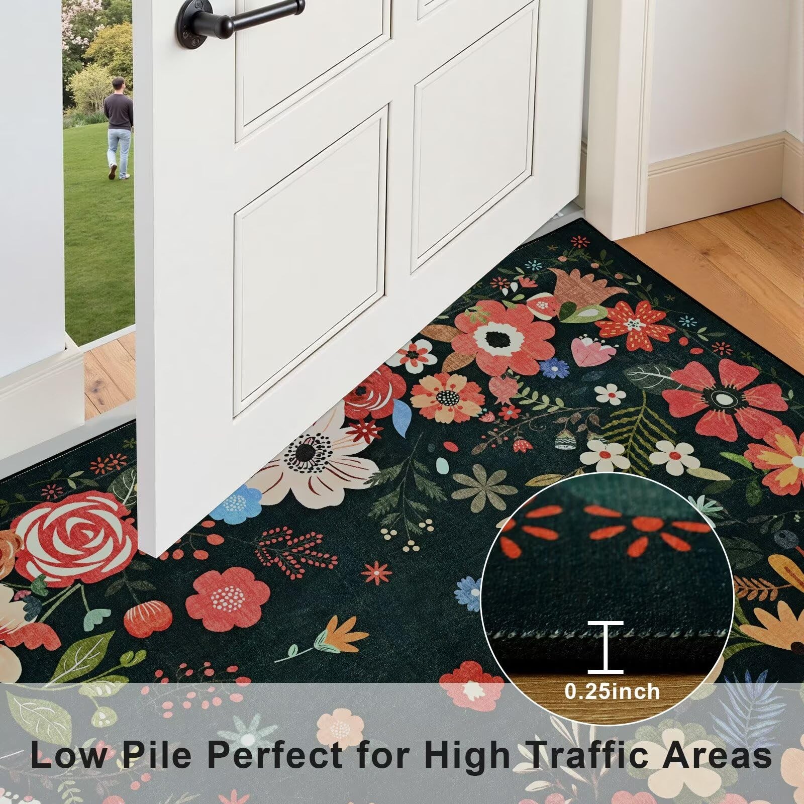 2×6 Runner Rug for Bedroom, Black Washable Rugs for Kitchen, Hallway