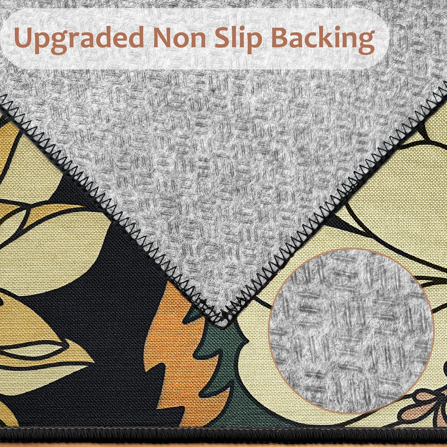 Black Boho Floral Living Room Rug, Ultra Thin Flat Woven 5X7 Rug Washable Botani