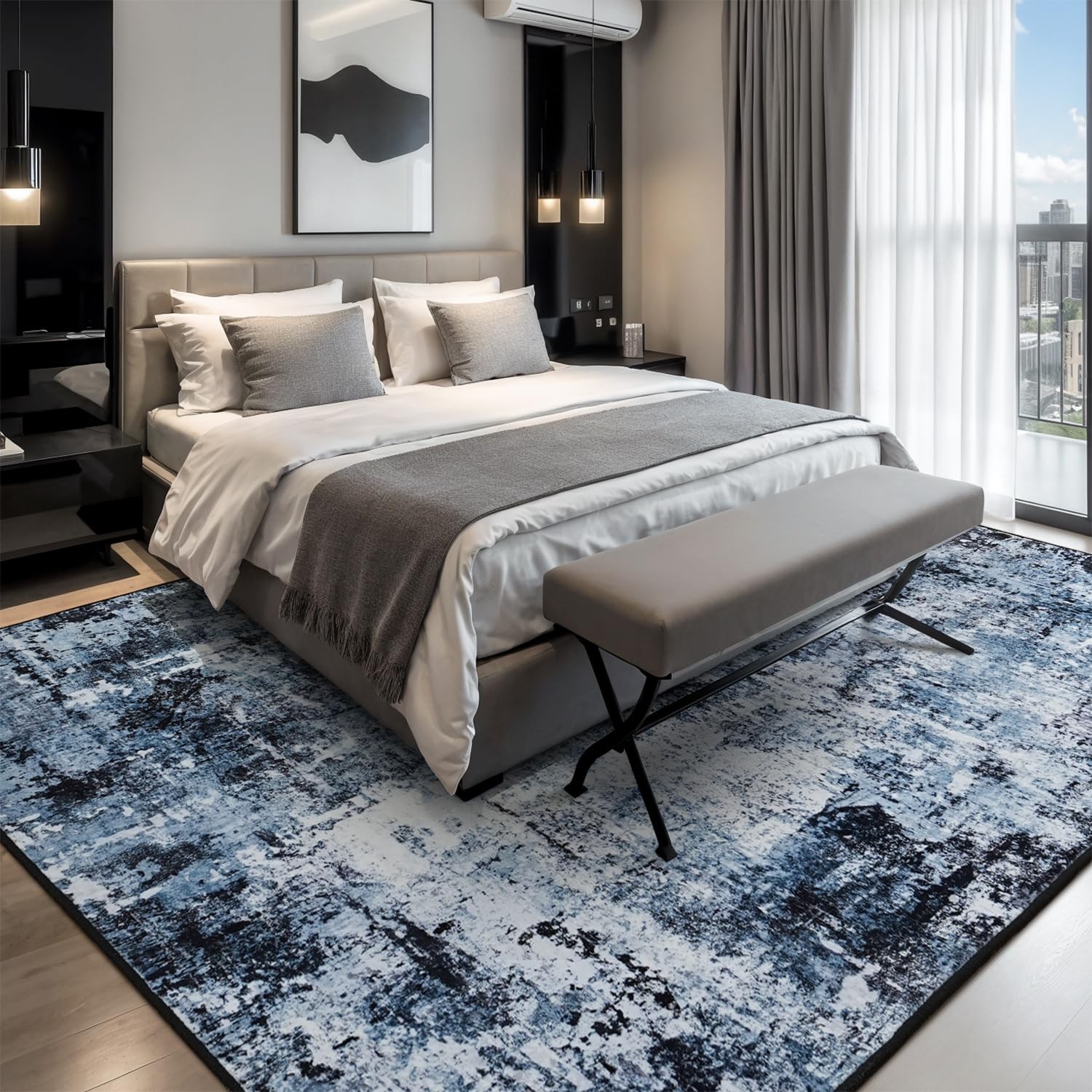 Rugflix 5×7 Area Rugs for Living Room, 5′ x 7′ (Rectangular), 01-ocean Blue