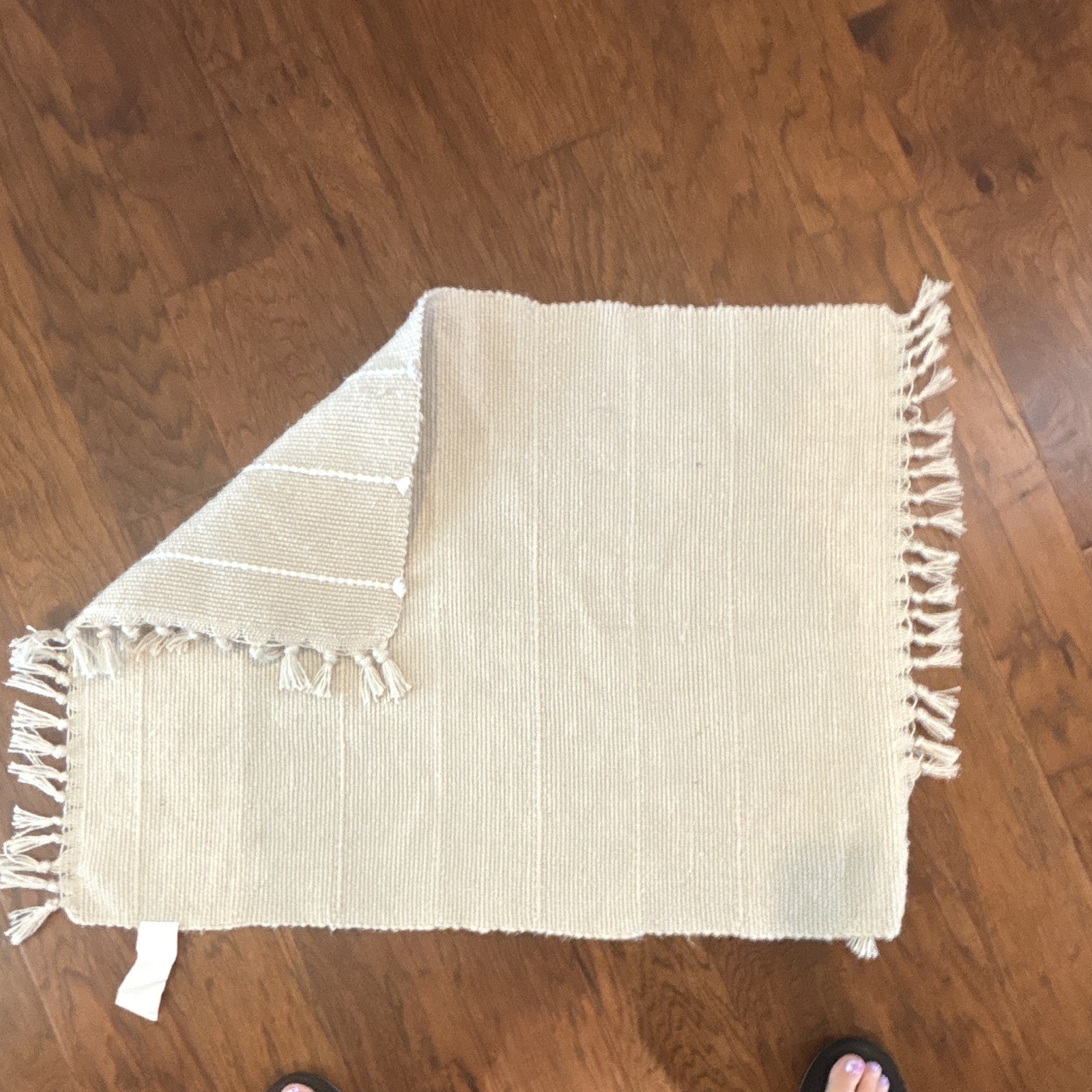 Mainstays Tracy C. Alejandra 2×3 Beige/White Striped Flatweave Fringed Rug