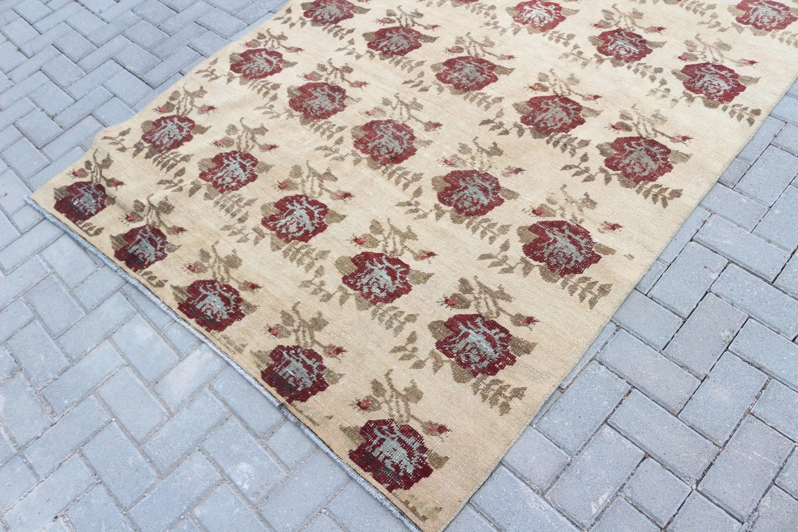 Turkish 5,1×8,9 ft Rug, Large Vintage Rug, Red Beige Moroccan Rug