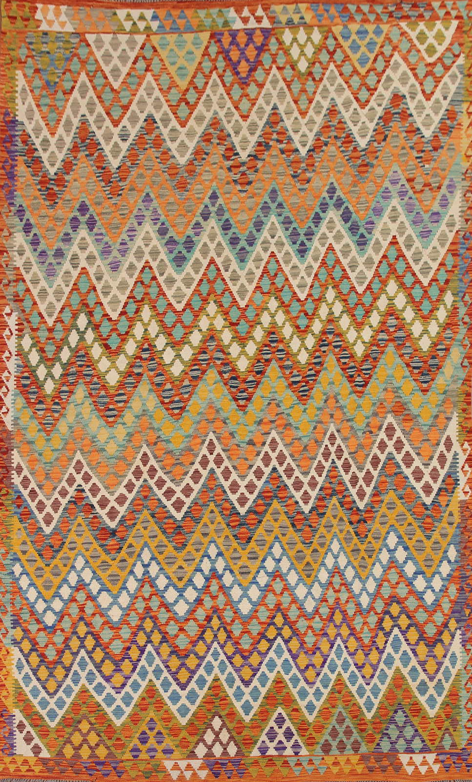 Colorful Kilim Rugs Rectangle Flatweave Pile Wool Kelim Carpets 8×13 ft