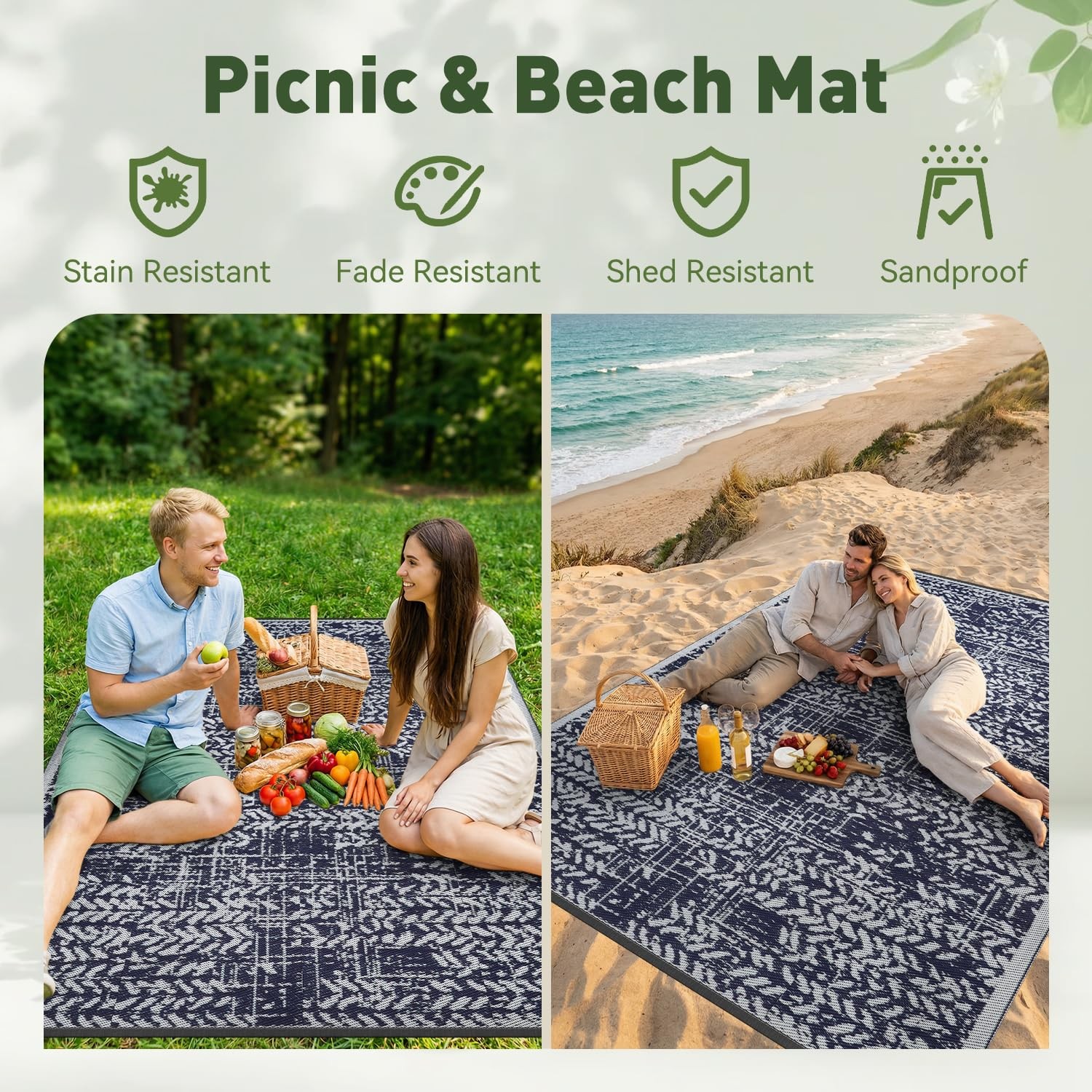 MontVoo Outdoor Rug Waterproof-Patio Rug Mat 5×8 Outdoor RV Camping Picnic Be…