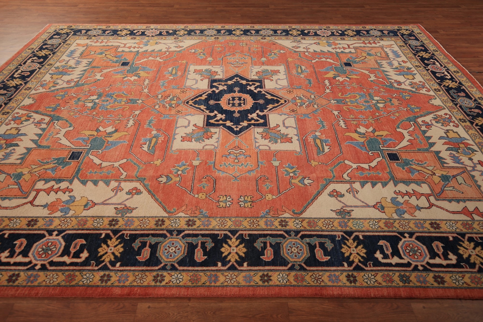 Rust Heriz Serapi Beauty Hand-made Oriental Living Room Carpet in Wool 9×11 ft