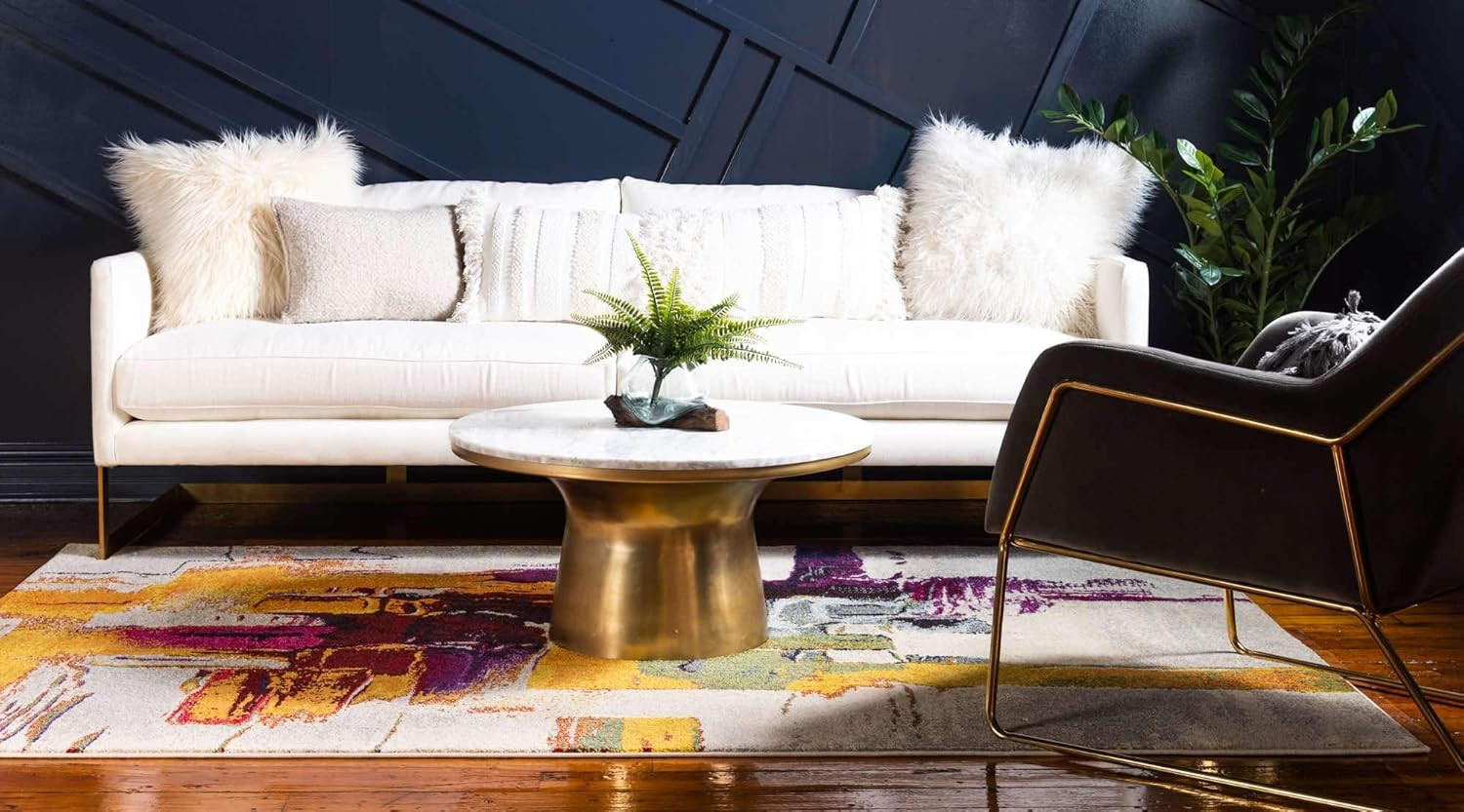 Bright Geometric Area Rug – Estrella Collection 6′ x 9′ Beige/Yellow