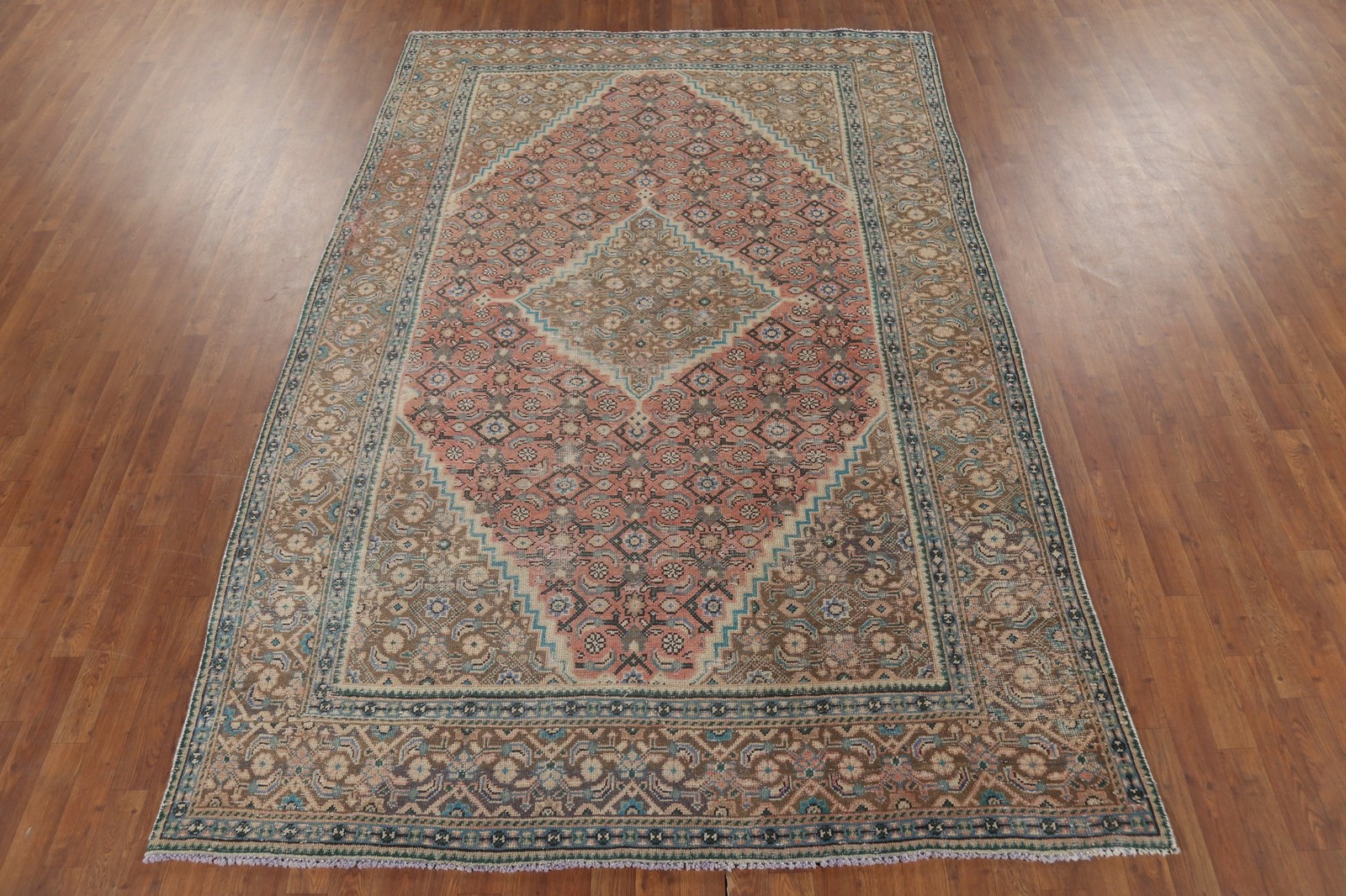 Pink Geometric Traditional Area Rug 7×10 Wool Hand-Knotted Living Room Carpet