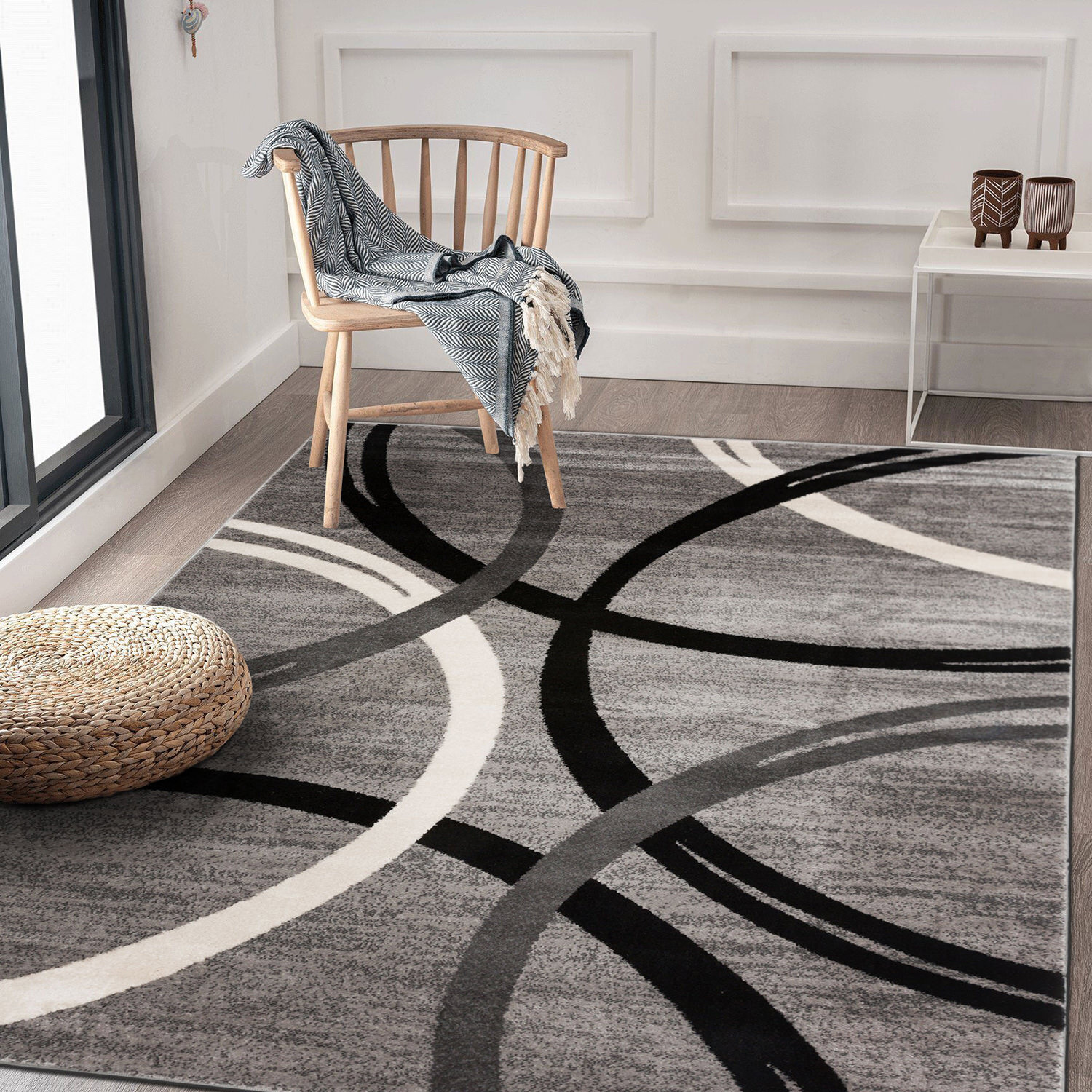 Rugshop Modern Rug Contemporary Area Rugs Wavy Circles Design Abstract Rugs 8×10