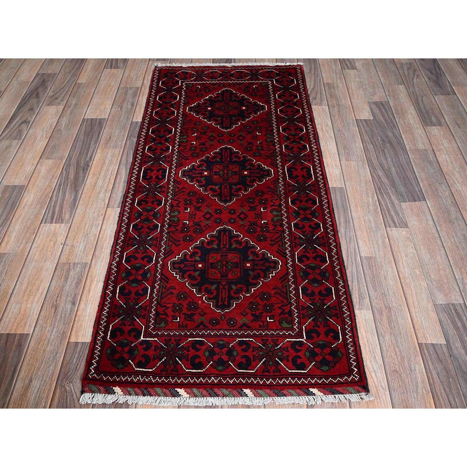 2’3″x5′ Red Afghan Khamyab Geometric Design Hand Knotted Wool Runner Rug R736