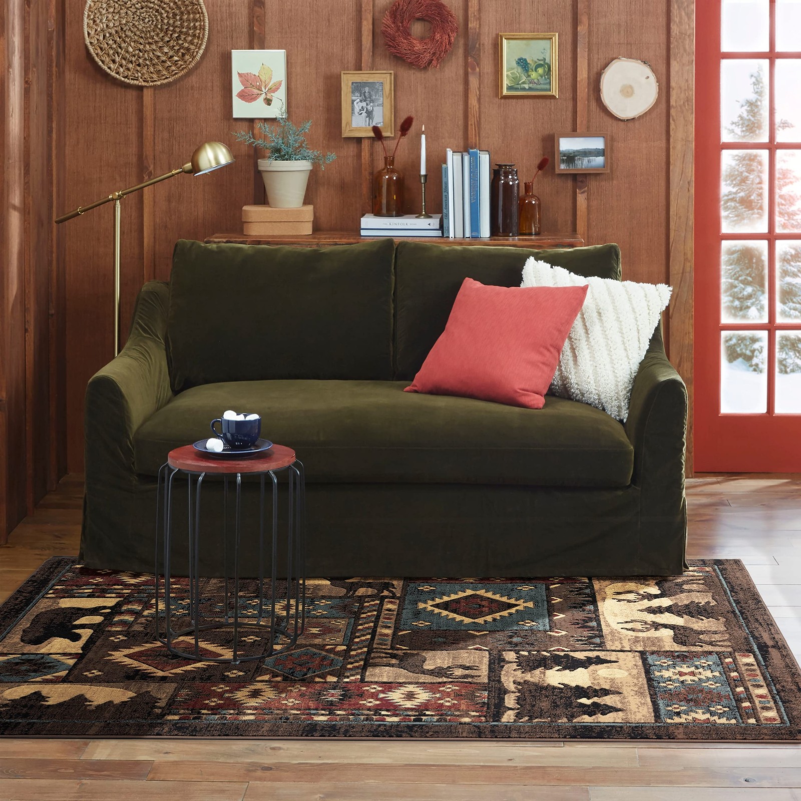 Buffalo Bear Area Rug, 1’10″x6’10”, Brown/ Red, Rectangular
