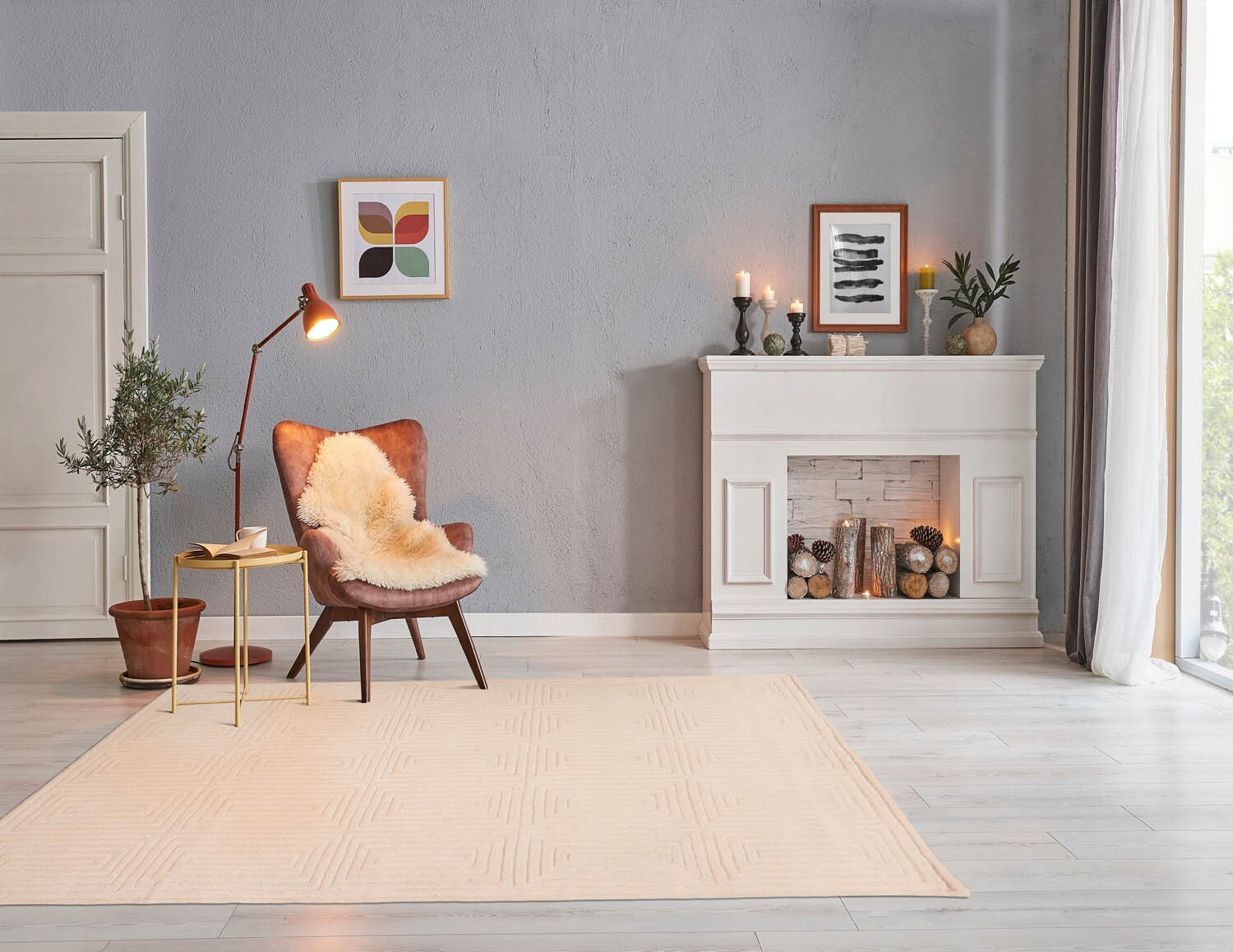 Designer Loop N Cut Pile Handmade Wool Modern Oriental Area Rug Tan 5′ x 8′