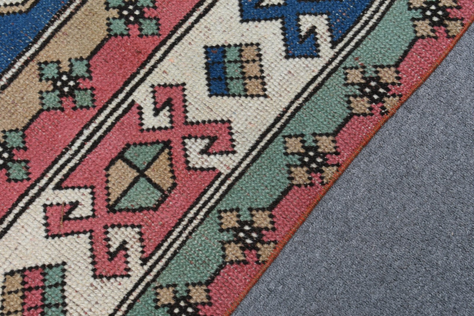 Turkish Vintage Large Rug 5,1×8,6 ft, Blue Wool Rug