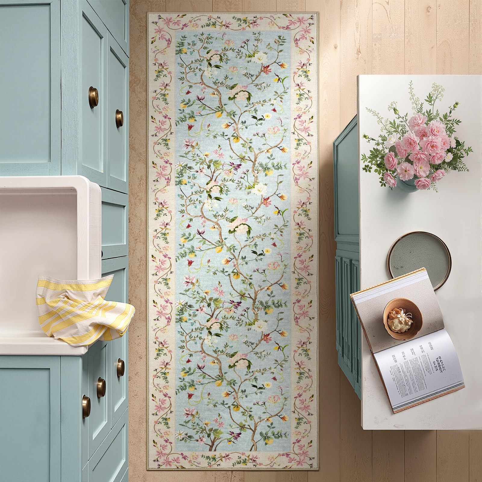 Floraison Floral Runner Rug 2×5 Machine Washable Kitchen Runner Non Slip Soft…