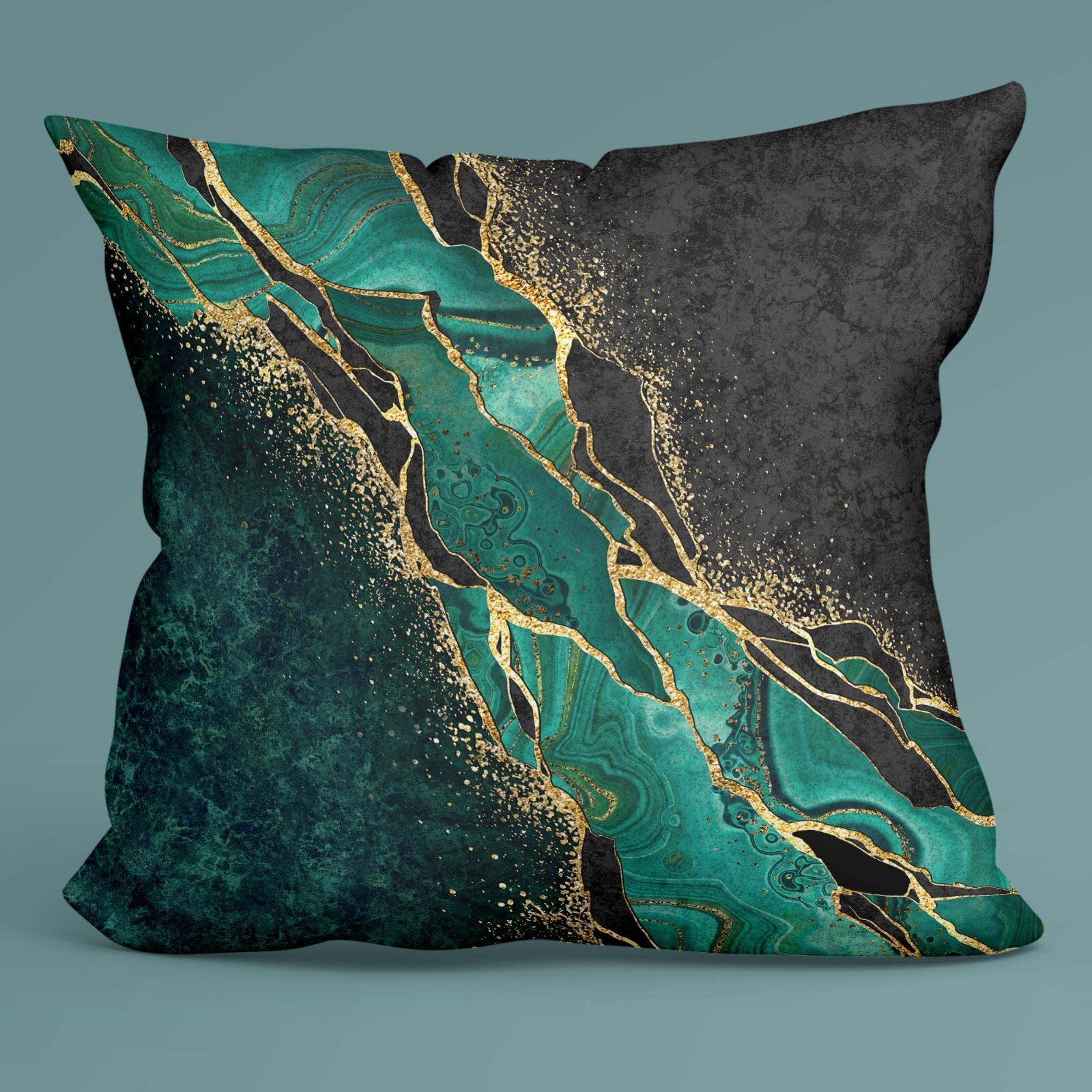 Marble Design, Gold Veins, Elegant Pillow Cover, Green Texture, Luxury Decor
