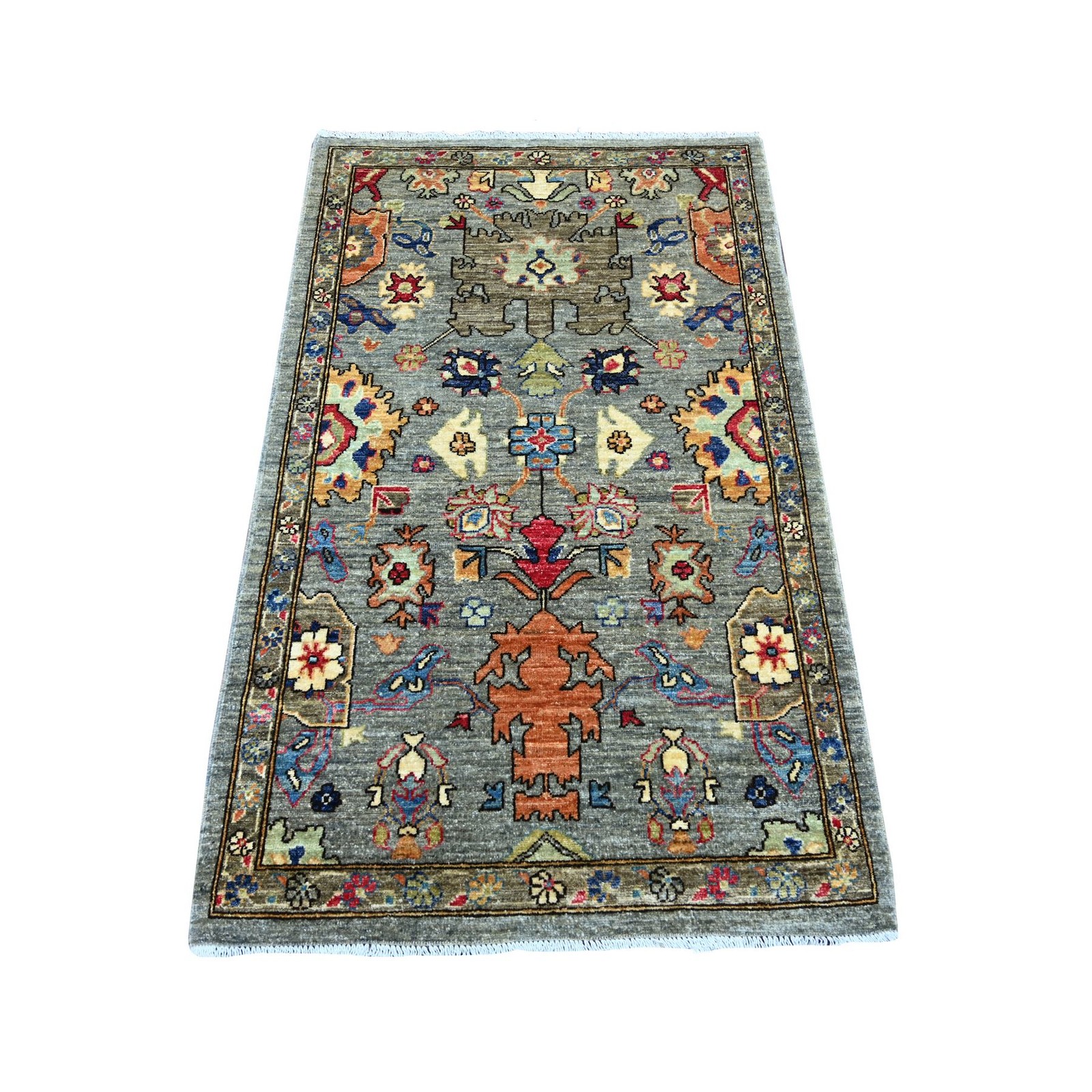 3’1″x5′ Gray Hand Knotted Heris All Over Design Aryana Grade Soft Wool Rug 21174