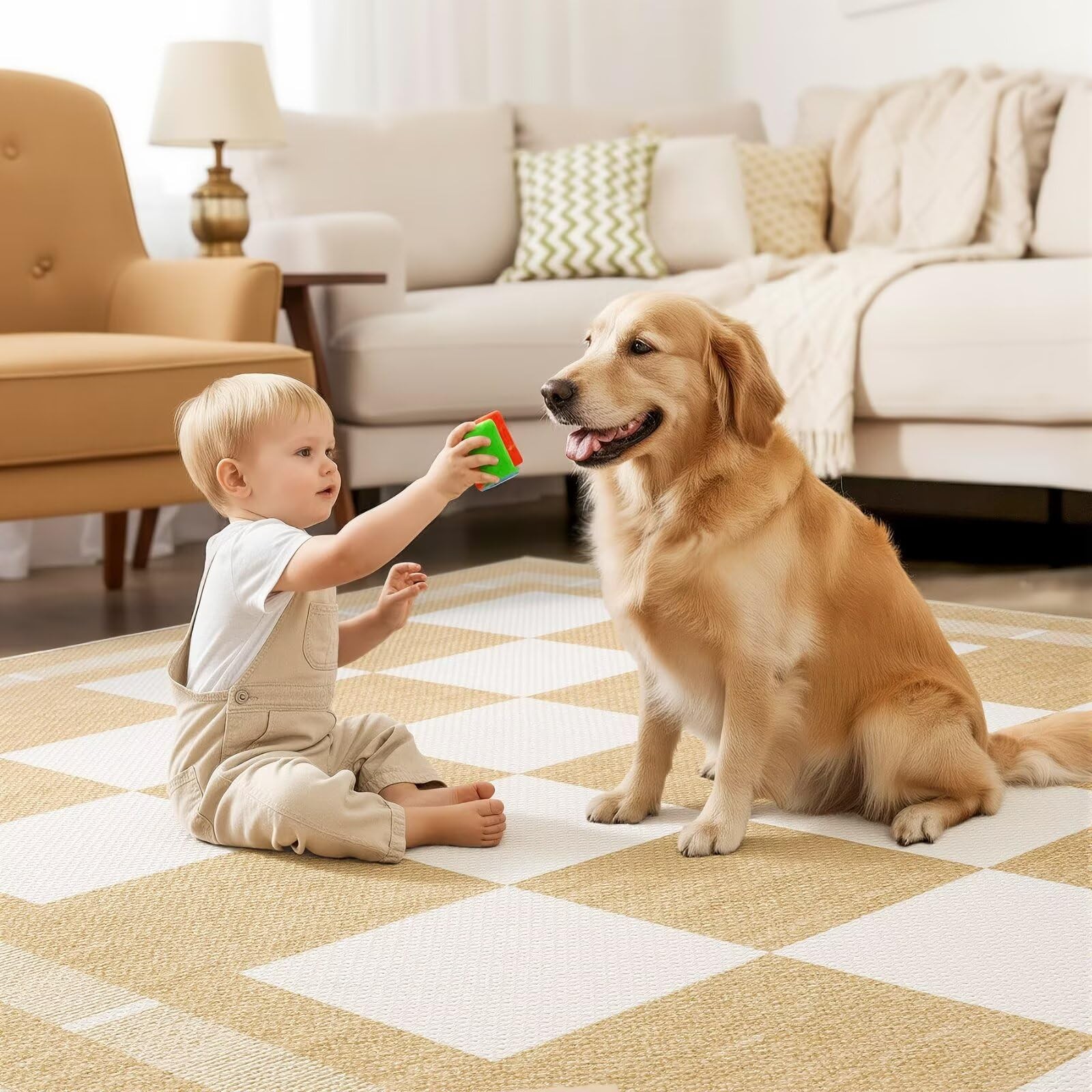 Checkered Jute Outdoor Rug, Large 6×9 Rug for Living Room Checkerboard Indoor…