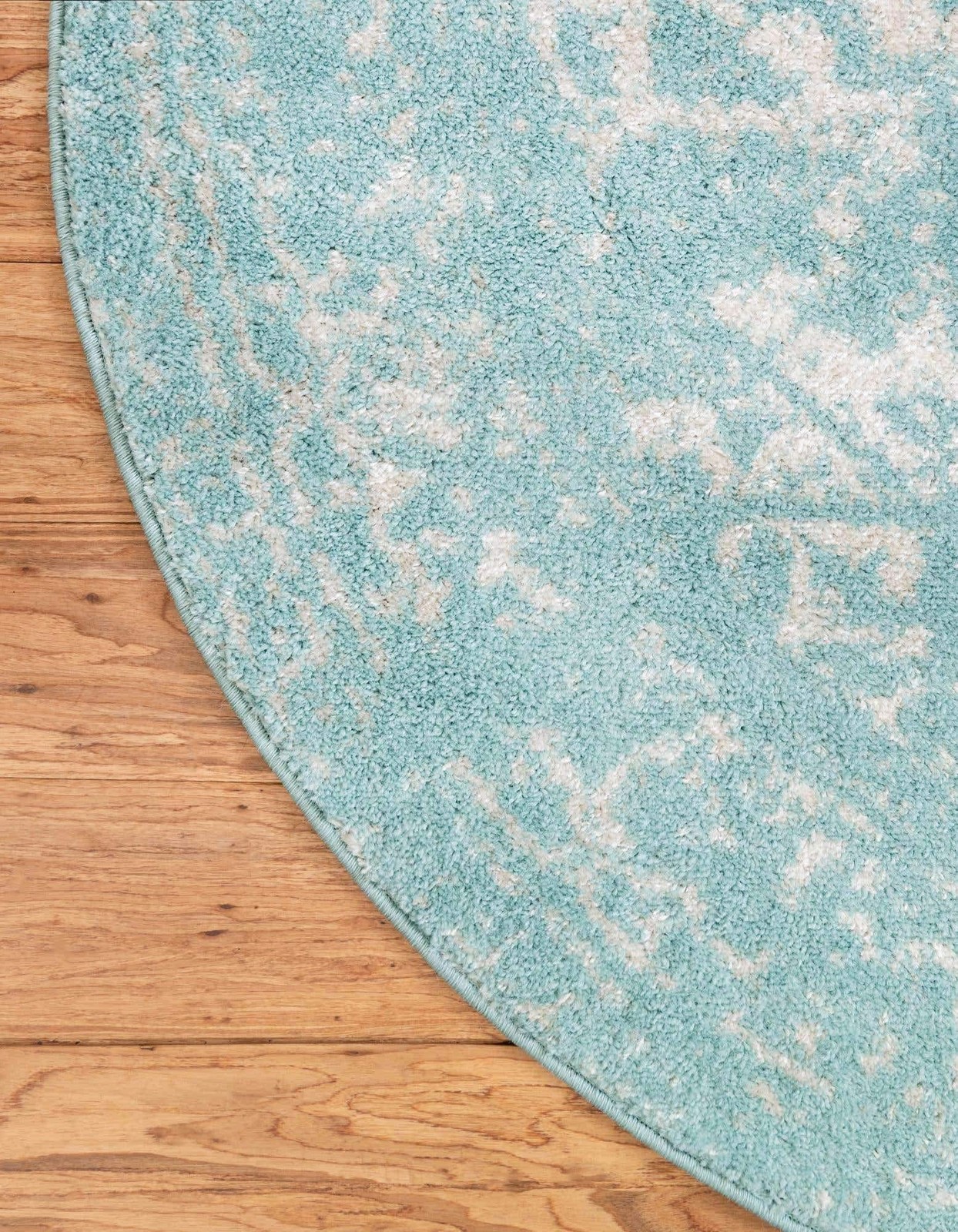 Area Rug 3′ 3″ Round Aqua Ivory – Polypropylene, Cotton Backing, Machine Woven