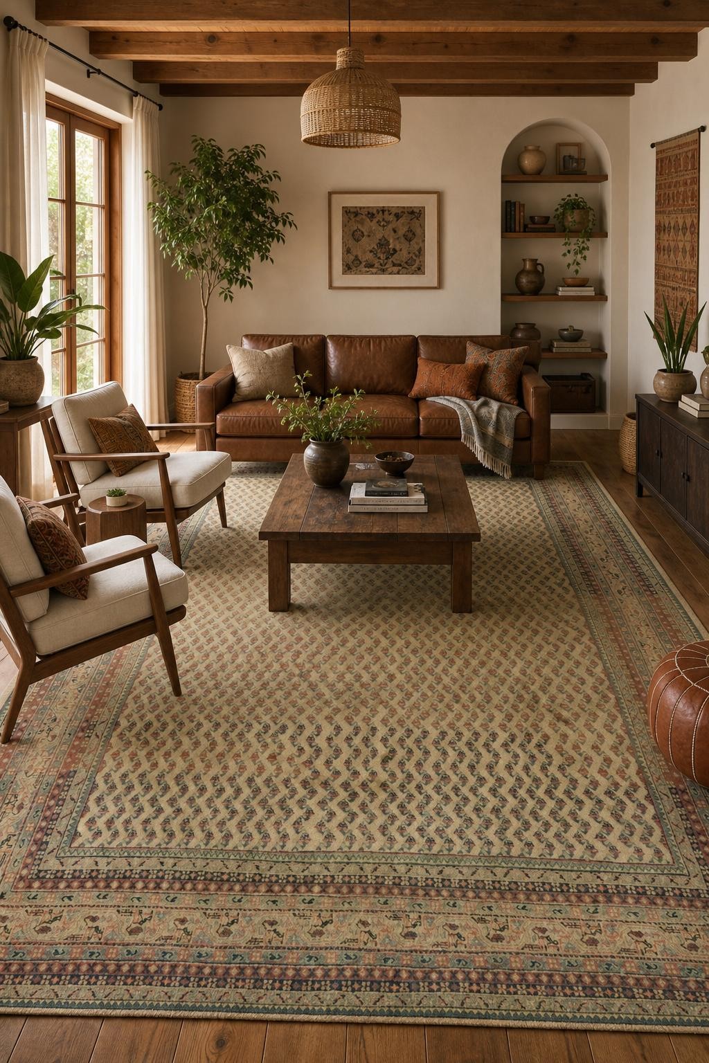 Traditional Wool Area Rug 7×10 Ft Handmade Oriental Carpet Tribal Geometric Rug